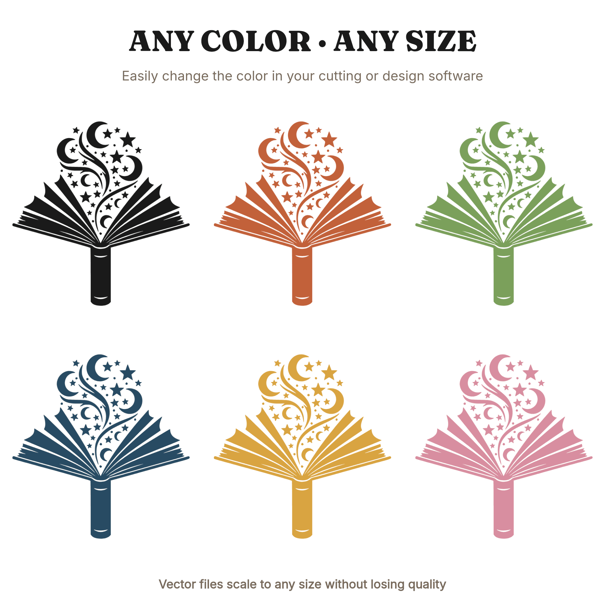 Celestial Open Book SVG PNG, Accordion Fan Pages with Moon Stars, World Teachers Day Cut File — view 2