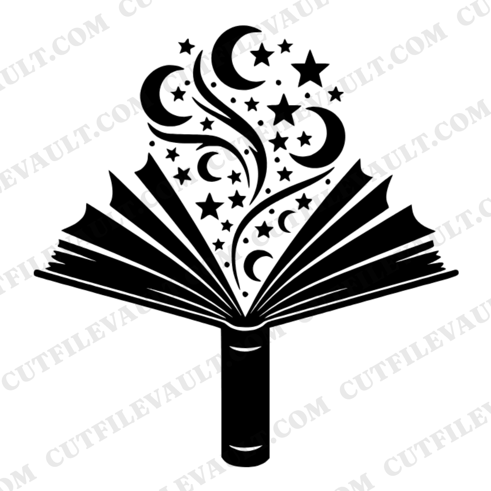 Celestial Open Book SVG PNG, Accordion Fan Pages with Moon Stars, World Teachers Day Cut File — view 1