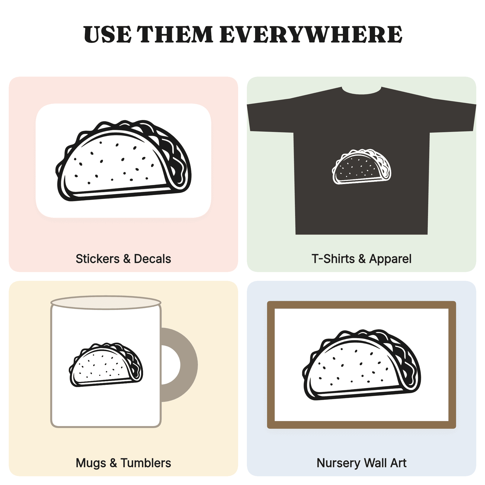 National Taco Day SVG PNG Wax Seal Badge, Symmetrical Taco Shell Cut File, Modern Brutalist Design — view 3