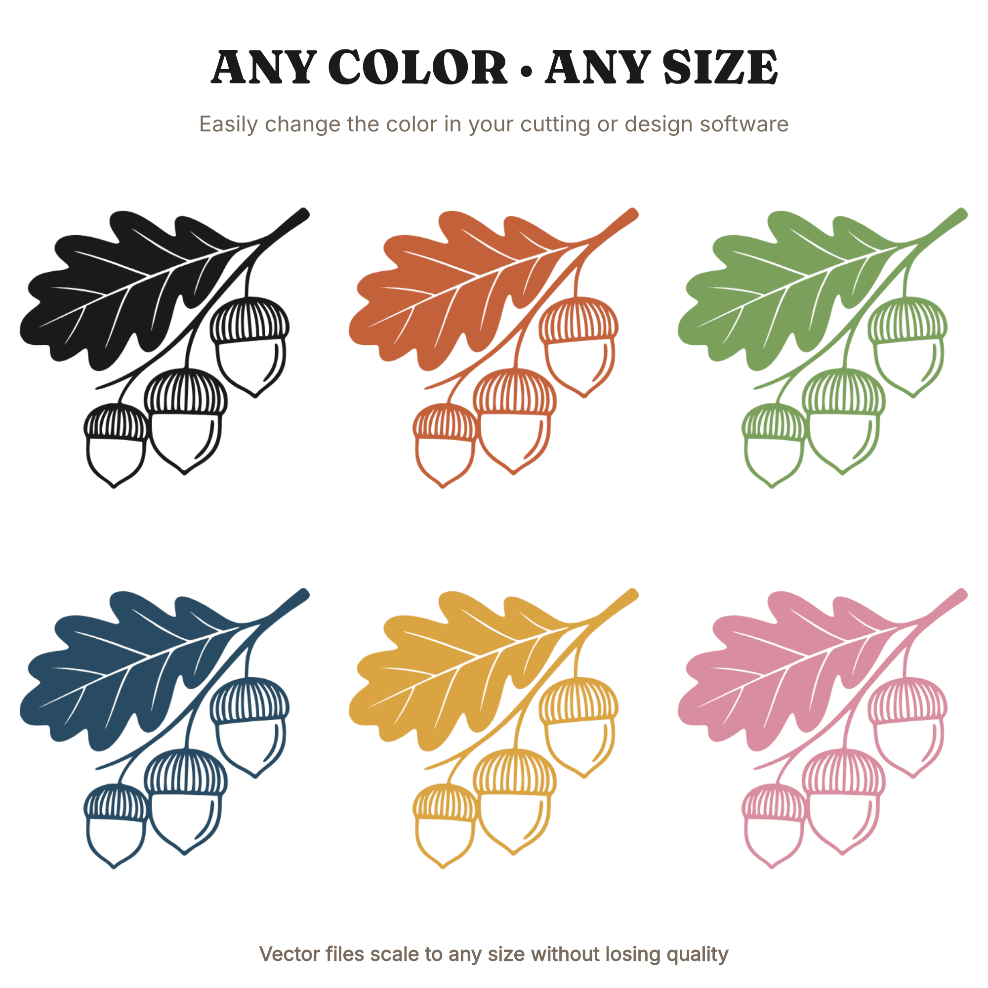 First Day of Autumn Acorn SVG PNG, Fall Acorn Trio Line Art, Scandinavian Oak Leaf Cut File — view 2