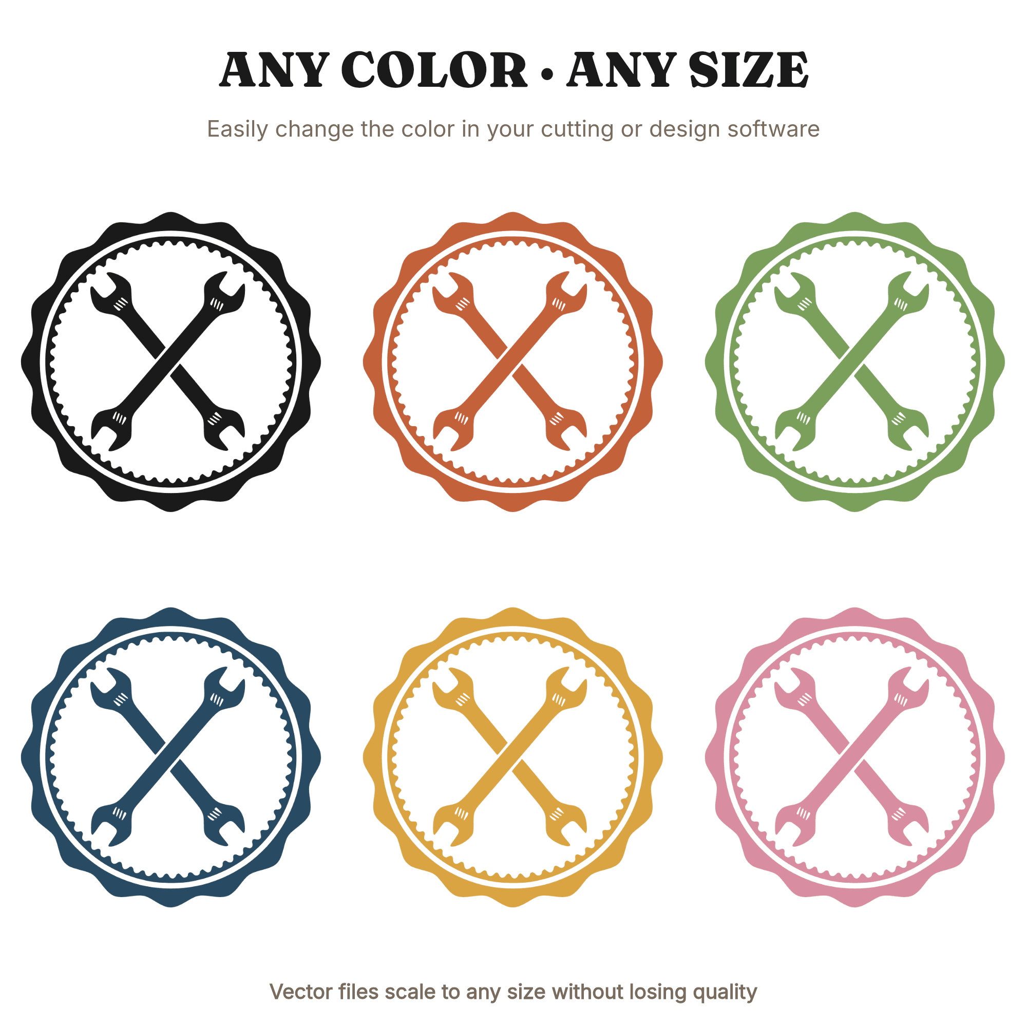 Labor Day Wrench Badge SVG PNG, Industrial Pinwheel Tool Design, Mid-Century Wax Seal Cut File — view 2