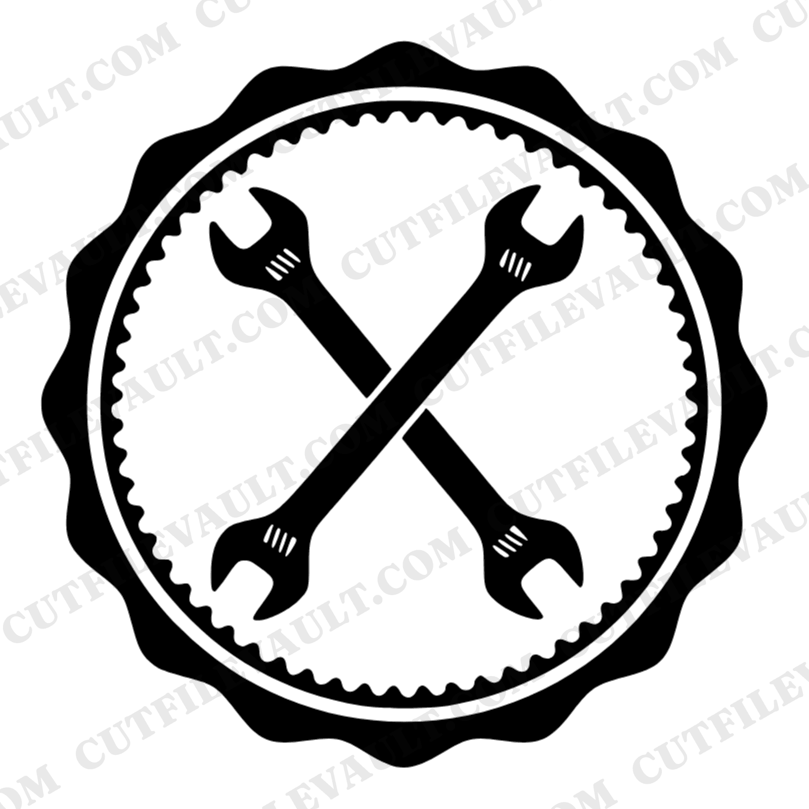 Labor Day Wrench Badge SVG PNG, Industrial Pinwheel Tool Design, Mid-Century Wax Seal Cut File — view 1