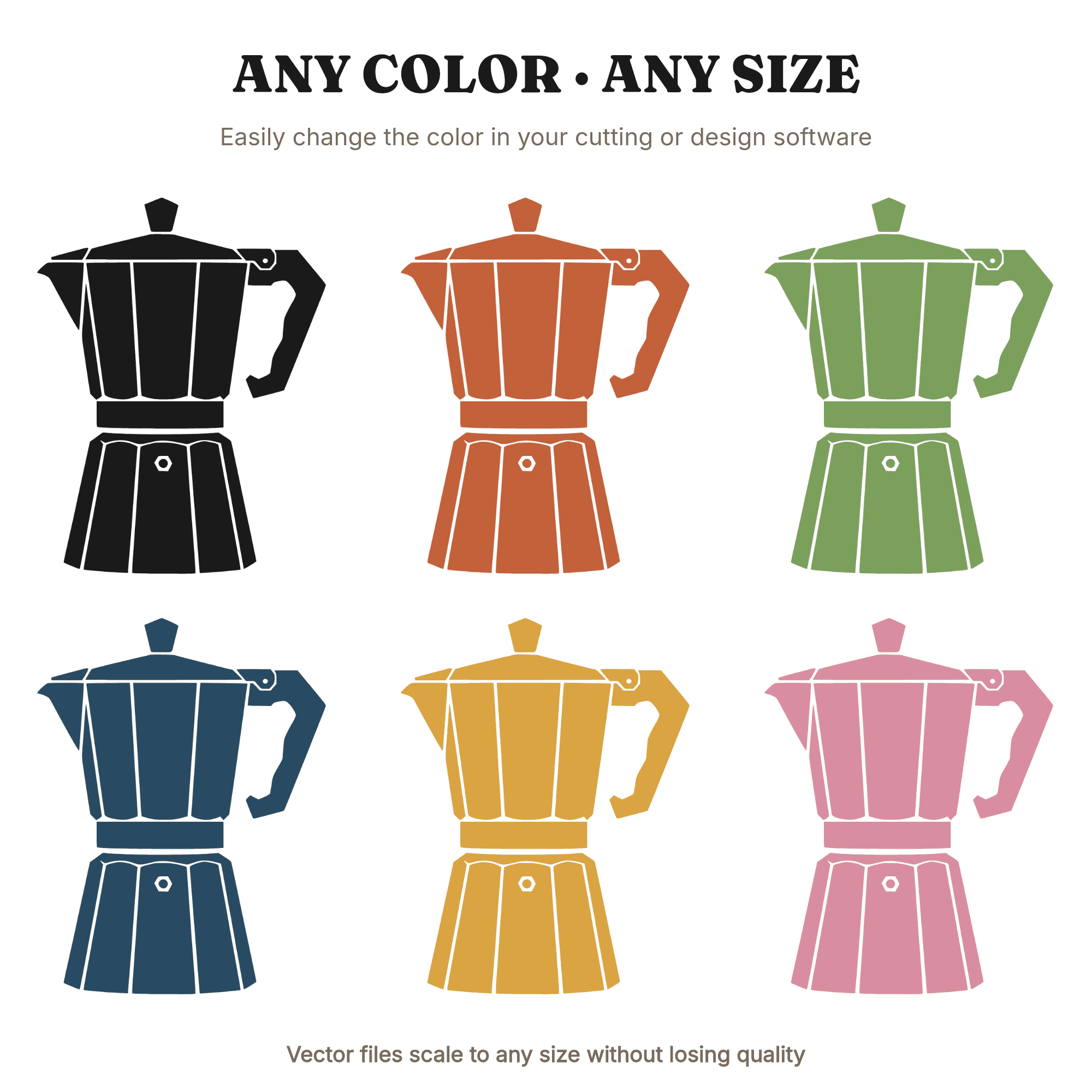 Geometric Moka Pot SVG PNG, Retro 70s Coffee Day Silhouette, National Coffee Day Cut File — view 2
