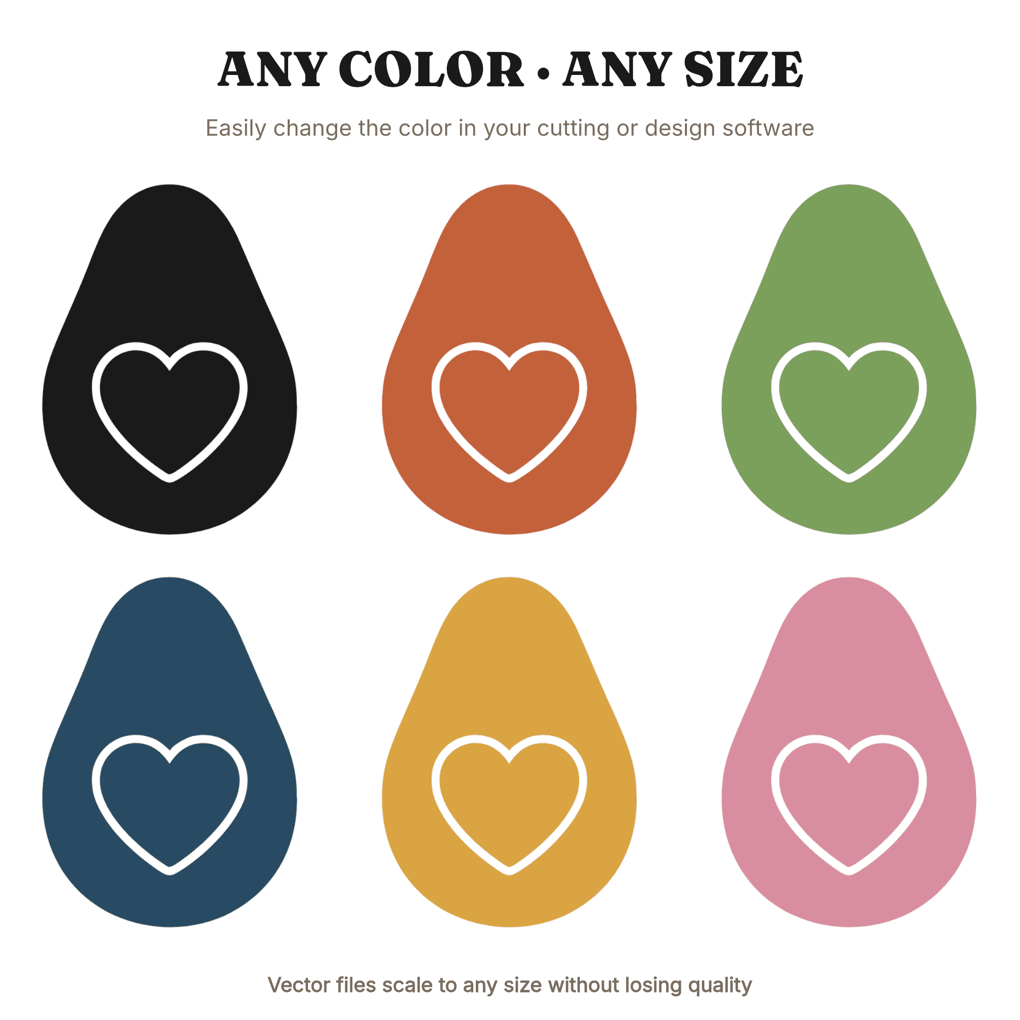 Kawaii Avocado SVG PNG, Heart Pit Mid-Century Minimal Cut File for Cricut, National Avocado Day — view 2