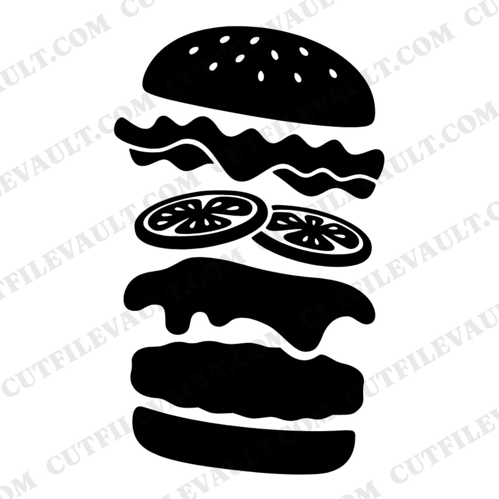 Groovy Cheeseburger SVG PNG, Retro Burger Layers, 70s Boho Kitchen Decor, Floating Food Stack Cut File — view 1