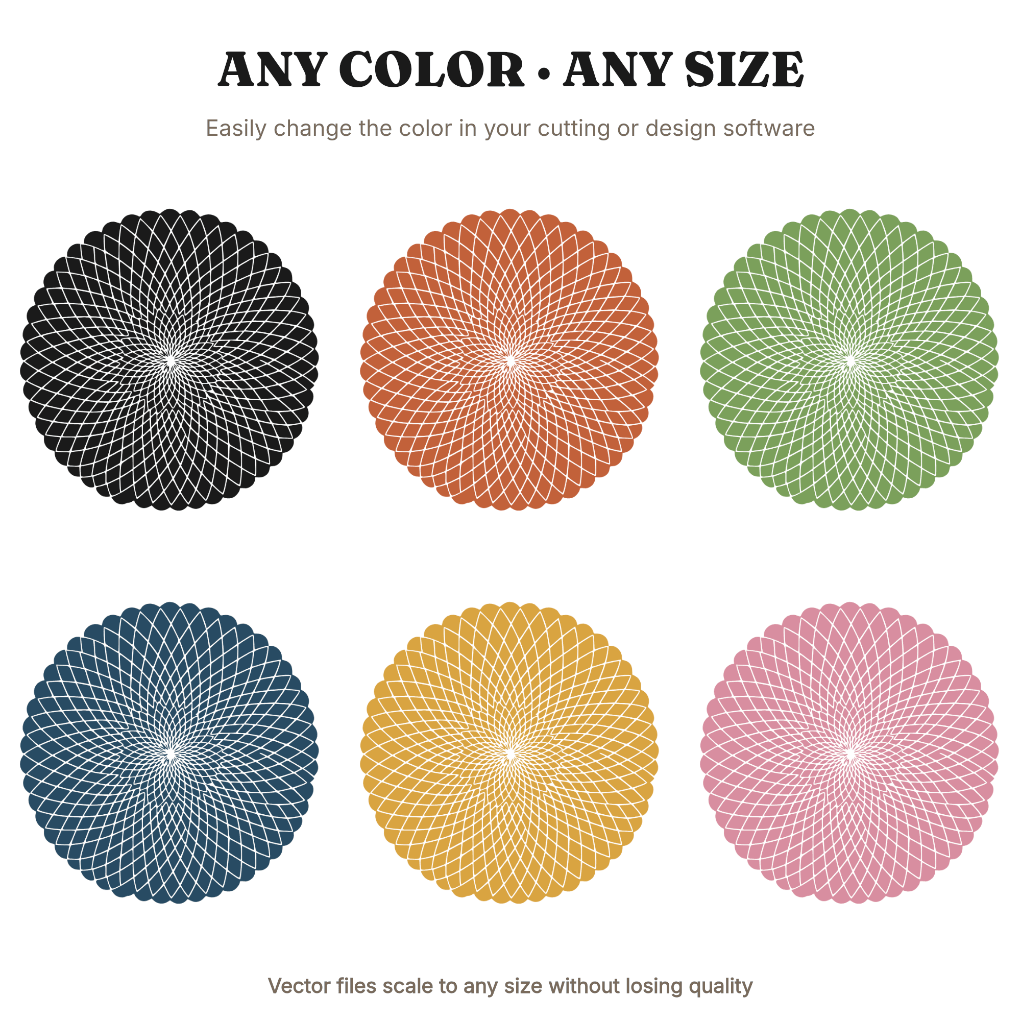 Fibonacci Sunflower Seed Head SVG PNG Retro 70s Botanical Illustration Cut File Herbarium Art — view 2