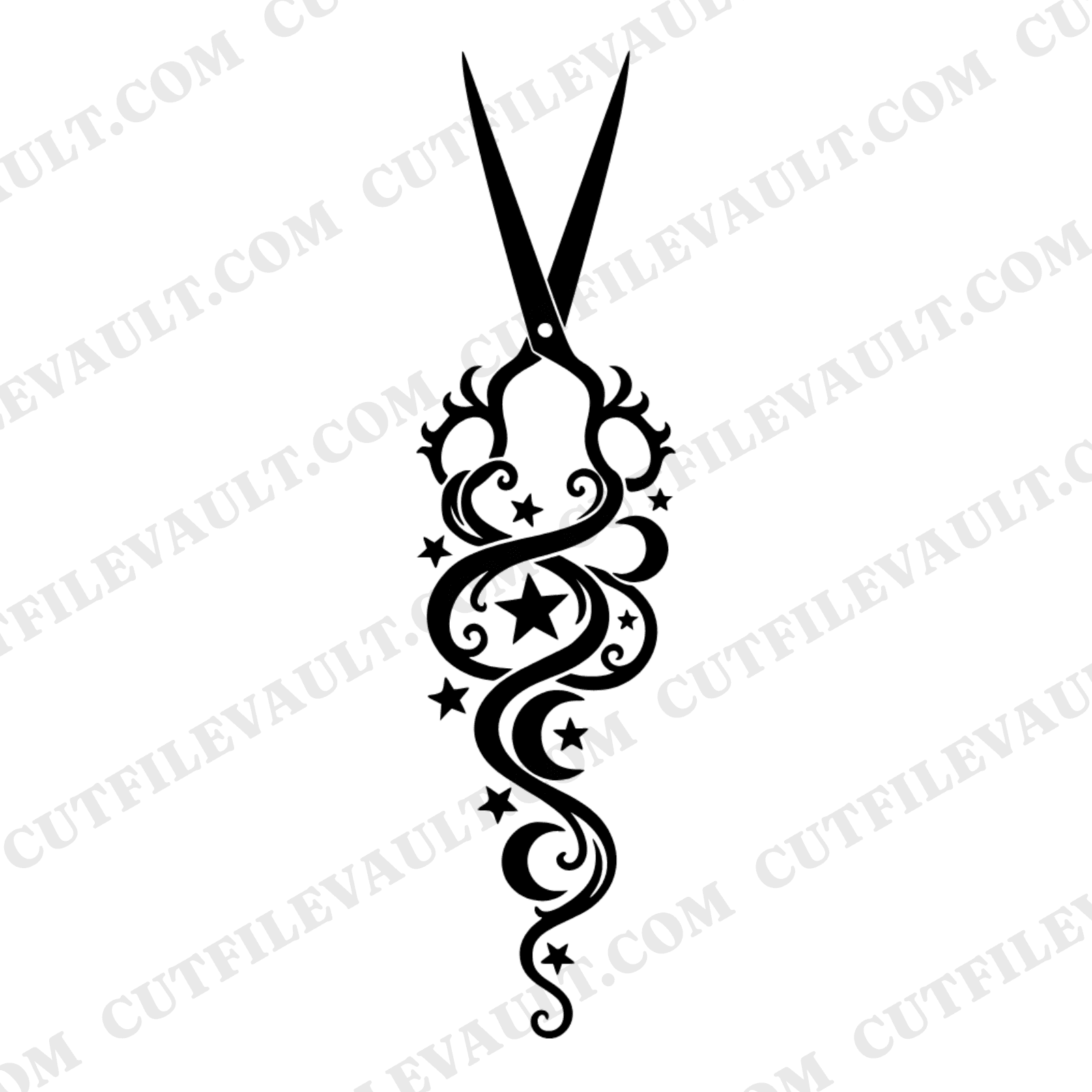 Celestial Scissors V Formation SVG PNG, Art Nouveau Ribbons, Mystical Back to School Cut File — view 1