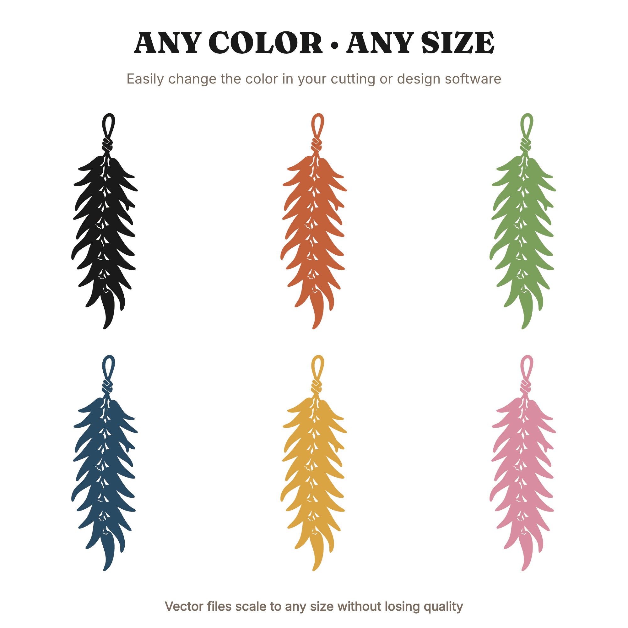 Kitchen Witch Chili Ristra SVG PNG, Dried Peppers Cascade, Mid-Century Autumn Harvest Folk Magic — view 2