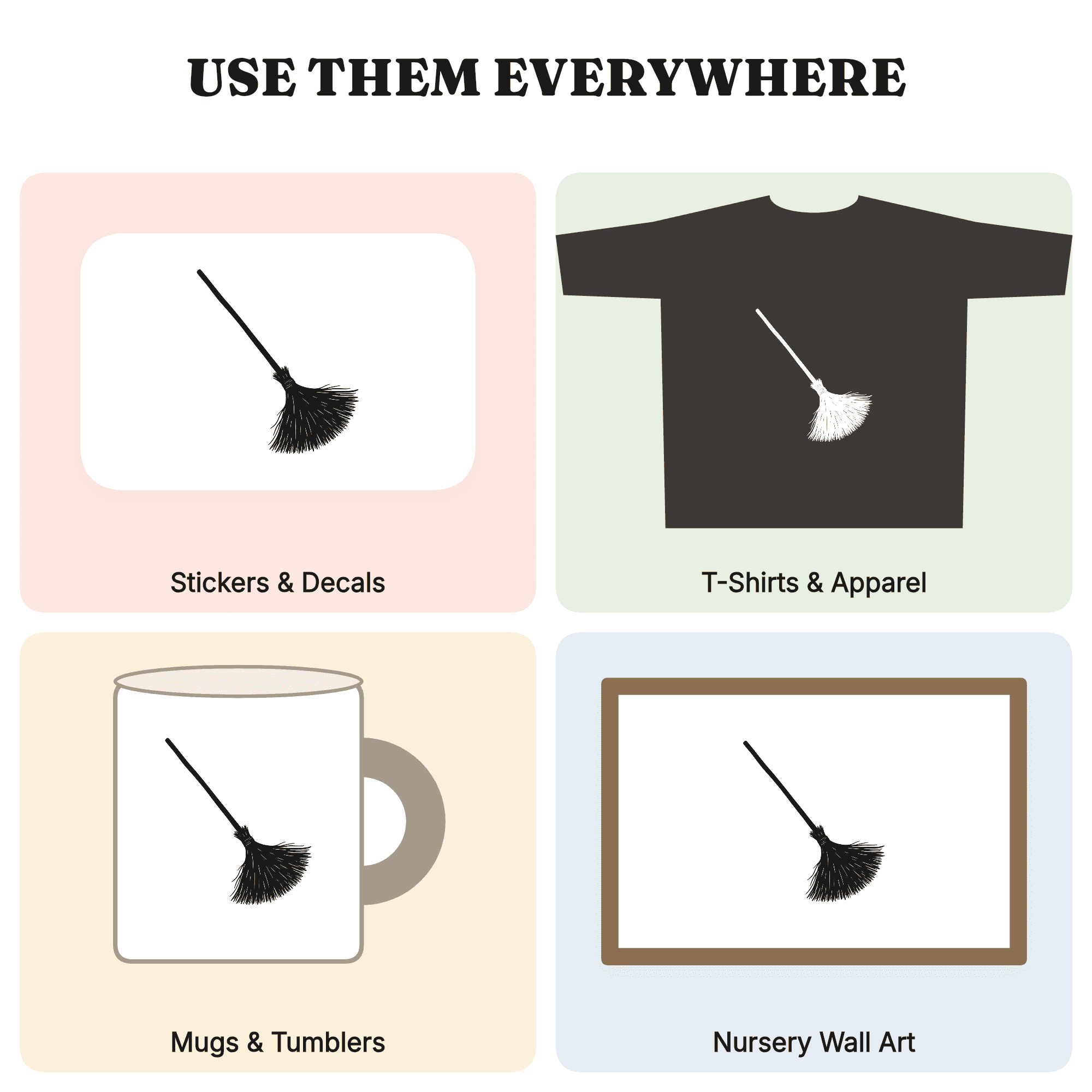 Nordic Witch Broom SVG PNG, Halloween Broomstick Silhouette, Minimalist Autumn Decor Cut File — view 3