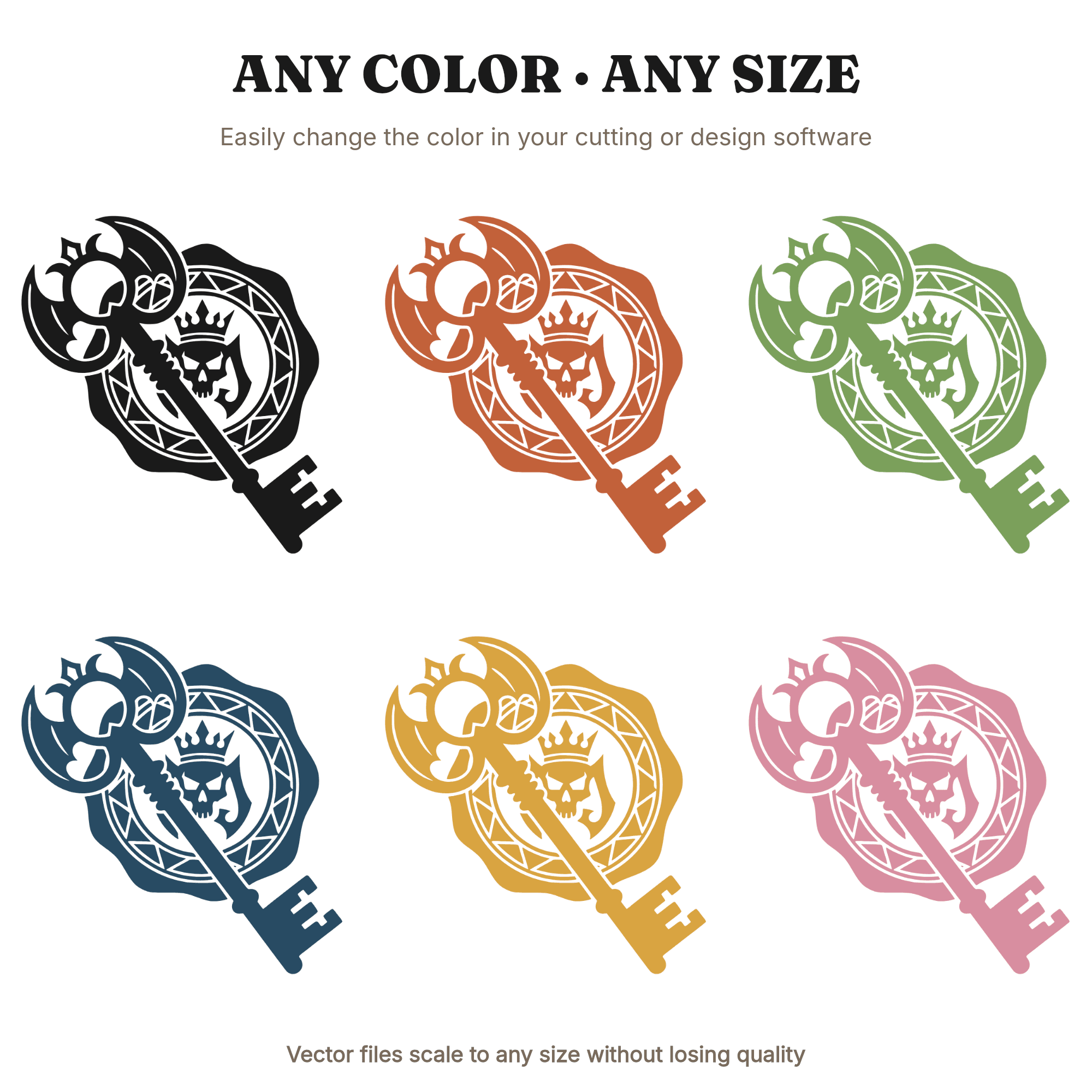 Gothic Skeleton Key SVG PNG, Wax Seal Emblem Cut File, Halloween Mystery Invitation Clipart — view 2