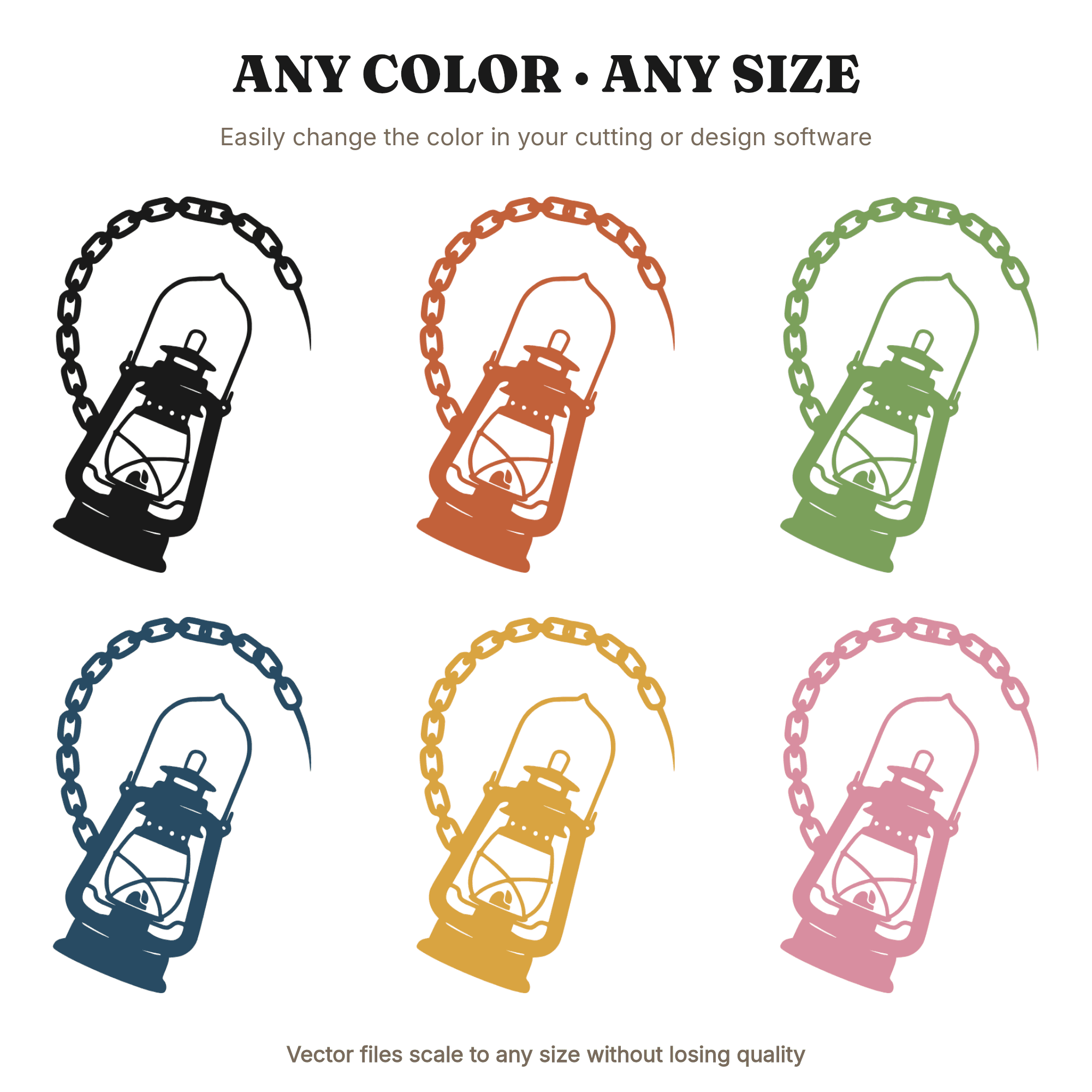 Vintage Lantern Swinging on Chain SVG PNG Halloween Silhouette Cut File Boho Folk Art Design — view 2
