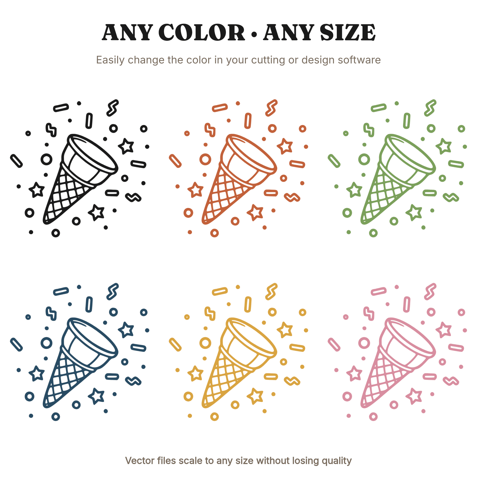 Whimsical Waffle Cone SVG PNG, Toppled Ice Cream Cone with Sprinkles, Cottagecore Doodle Cut File — view 2