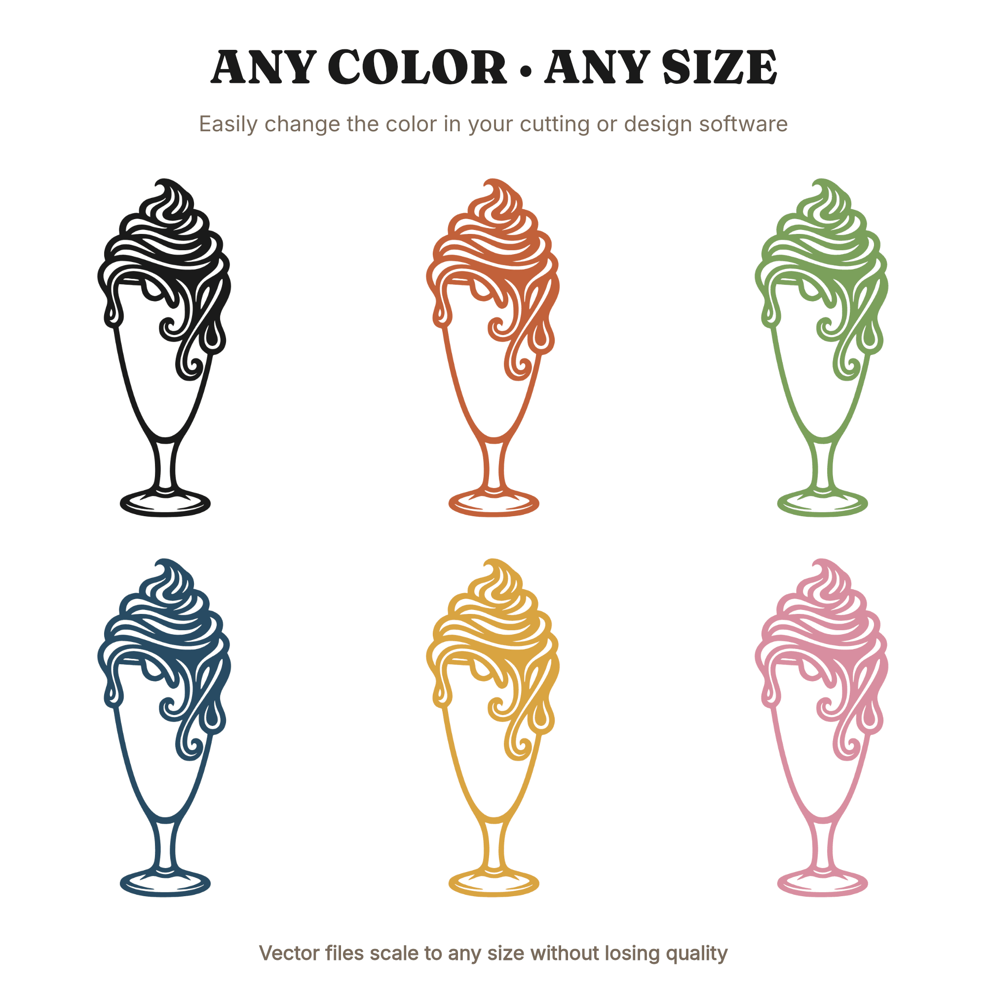 Art Nouveau Milkshake Glass SVG PNG, Retro Soda Fountain Cut File, Whipped Cream Swirl Line Art — view 2