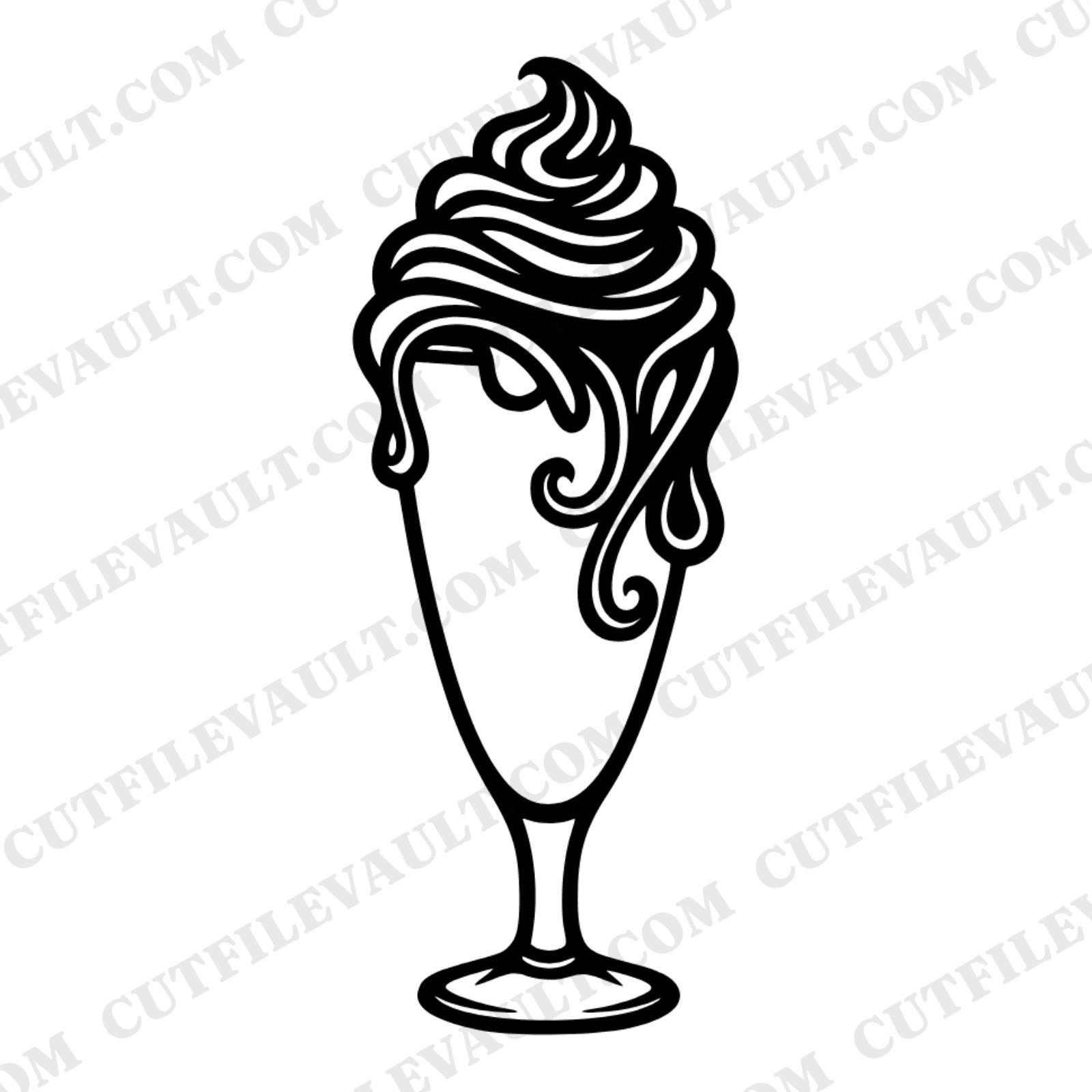 Art Nouveau Milkshake Glass SVG PNG, Retro Soda Fountain Cut File, Whipped Cream Swirl Line Art — view 1