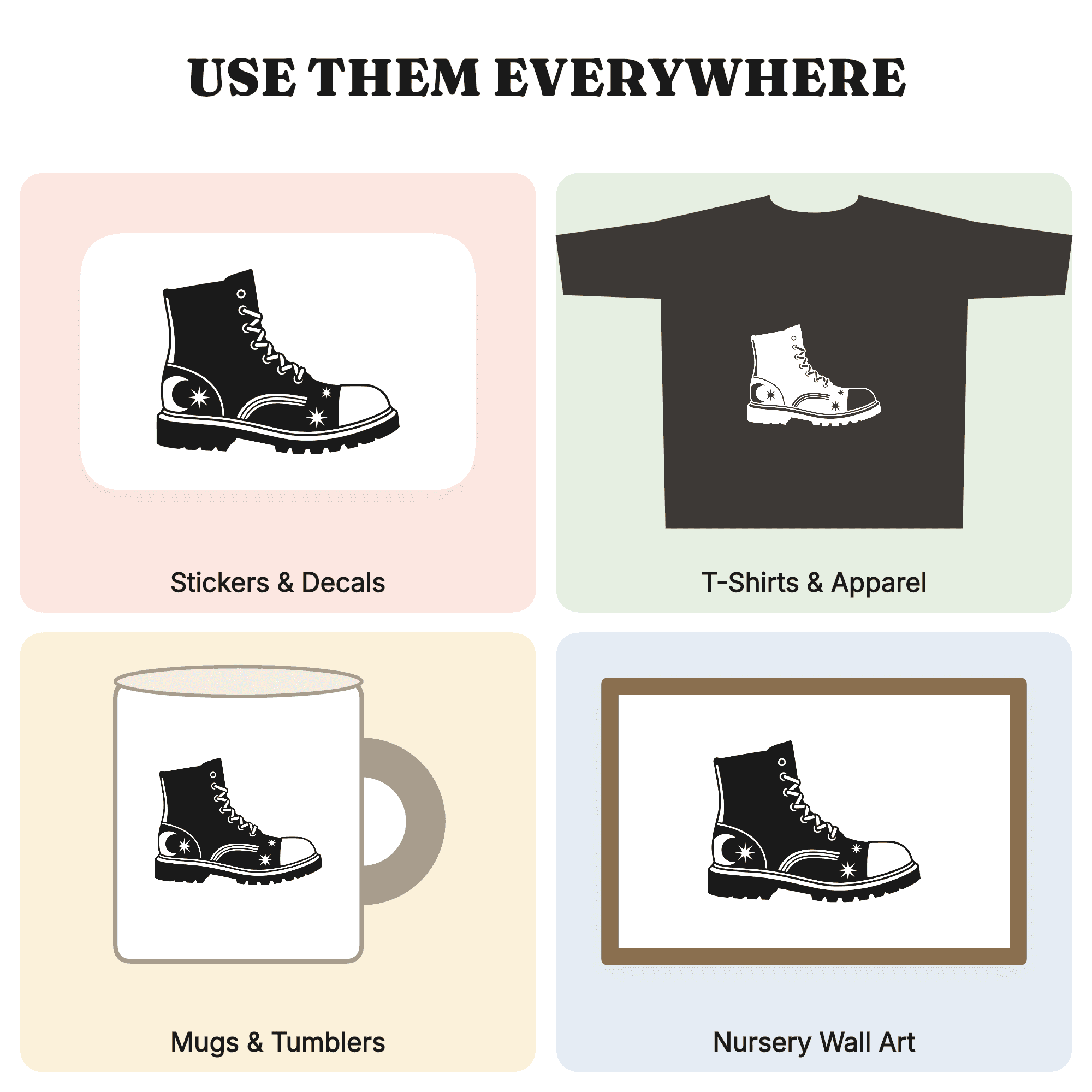 Celestial Steel Toe Work Boot SVG PNG, Mystical Lightning Lace Boot Silhouette Cut File — view 3