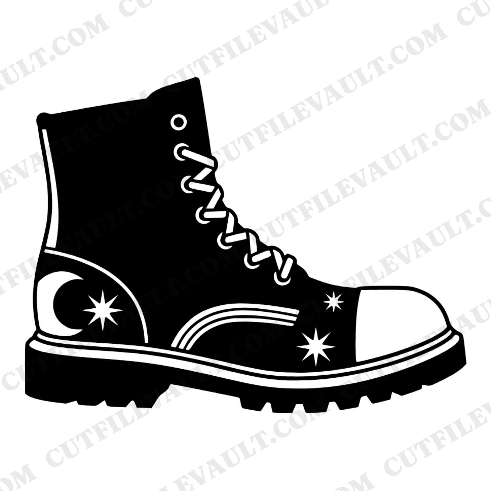 Celestial Steel Toe Work Boot SVG PNG, Mystical Lightning Lace Boot Silhouette Cut File — view 1