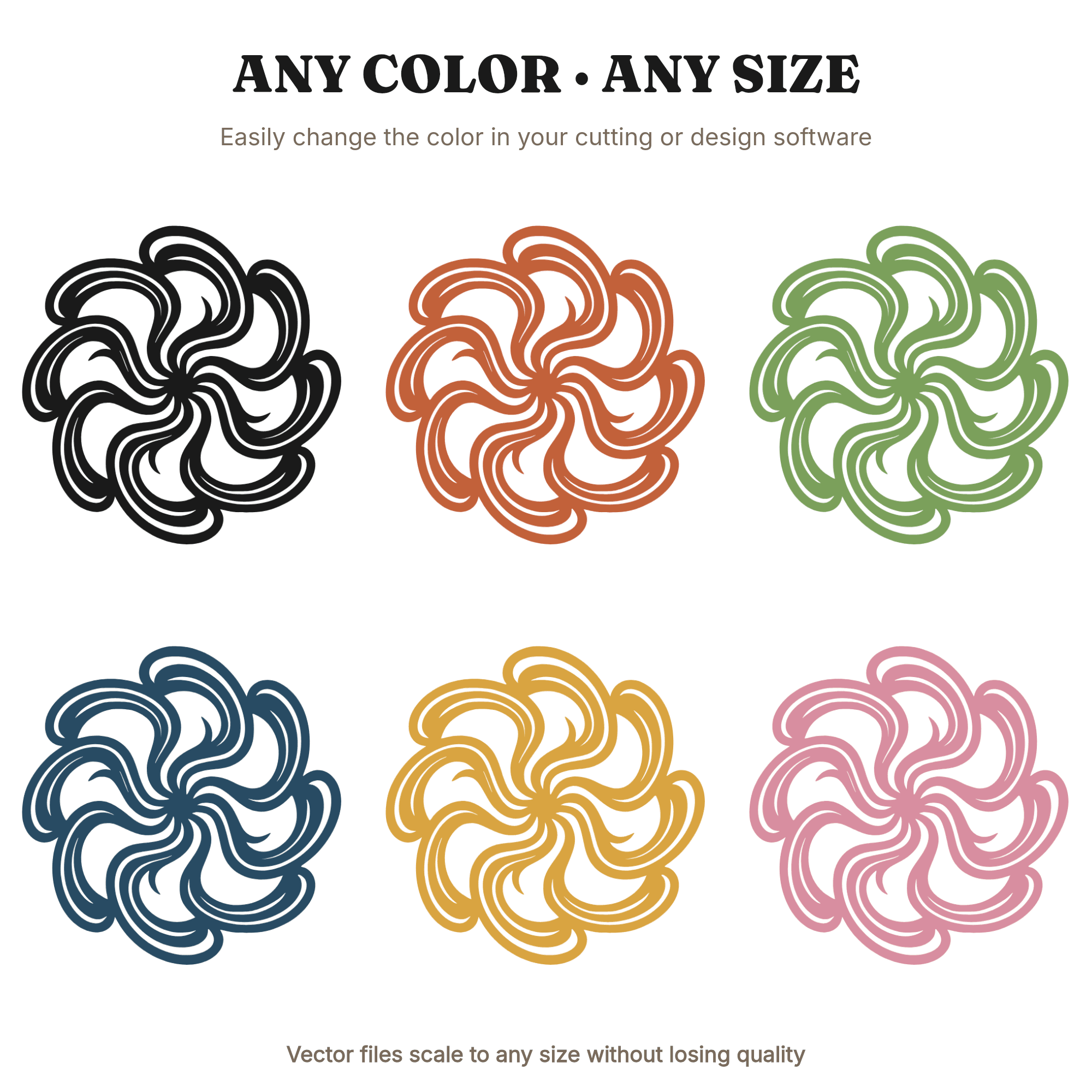 Art Nouveau Pencil Shavings Spiral SVG PNG, Boho Back to School Cut File, Organic Whorl Design — view 2