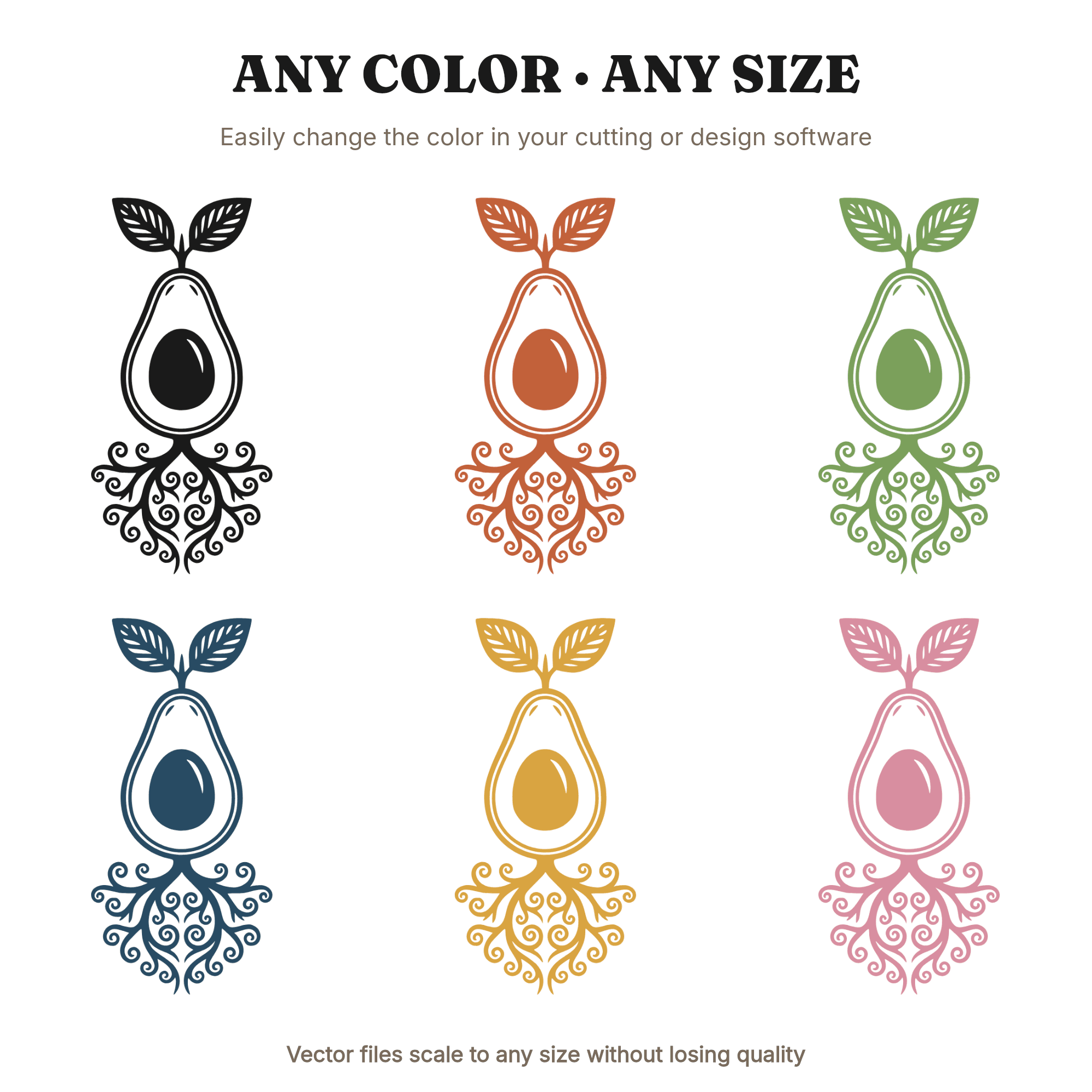 Sprouting Avocado Pit SVG PNG, Folk Art Silhouette Cut File, Kitchen Garden Decor Cottagecore Floral — view 2