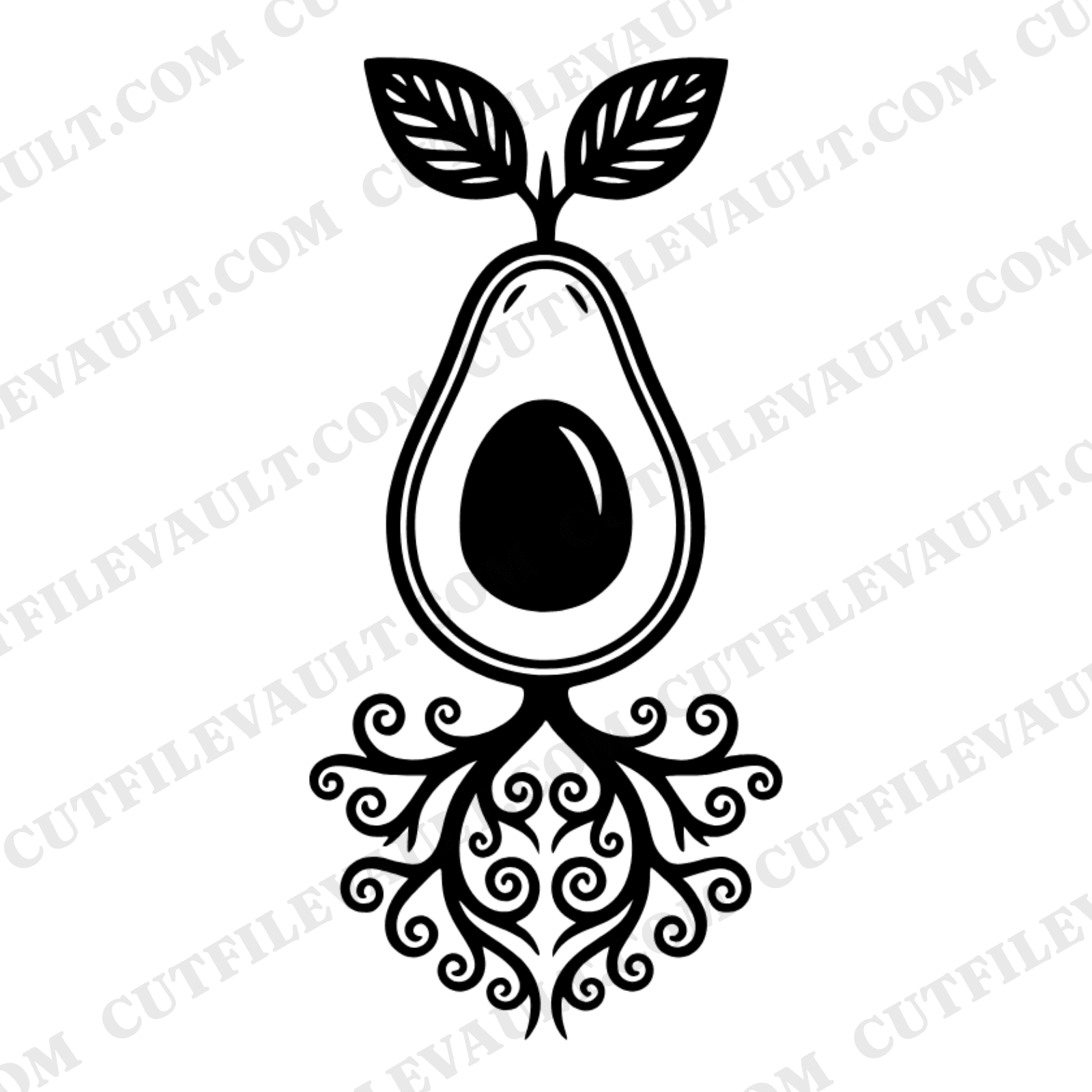 Sprouting Avocado Pit SVG PNG, Folk Art Silhouette Cut File, Kitchen Garden Decor Cottagecore Floral — view 1