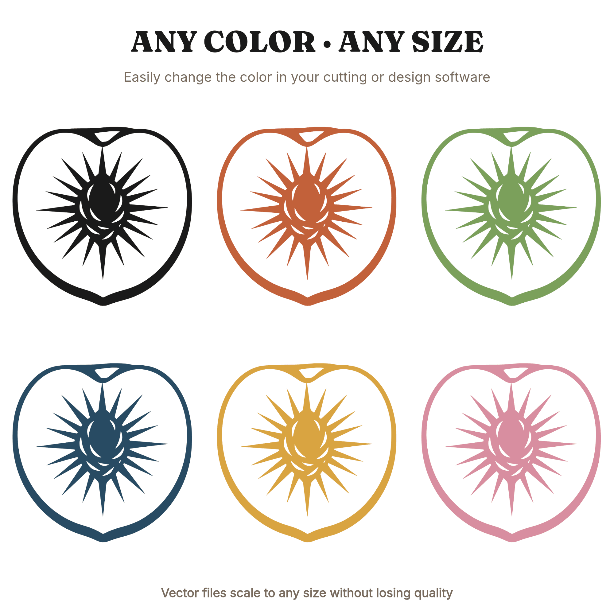Art Deco Peach Half SVG PNG, Geometric Peach Star Pattern Cut File, Vintage Summer Fruit Silhouette — view 2