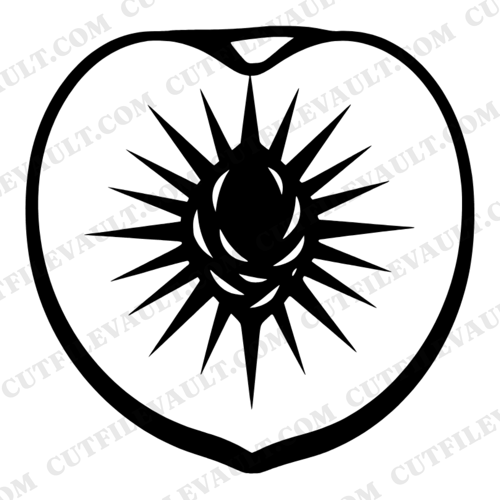 Art Deco Peach Half SVG PNG, Geometric Peach Star Pattern Cut File, Vintage Summer Fruit Silhouette — view 1