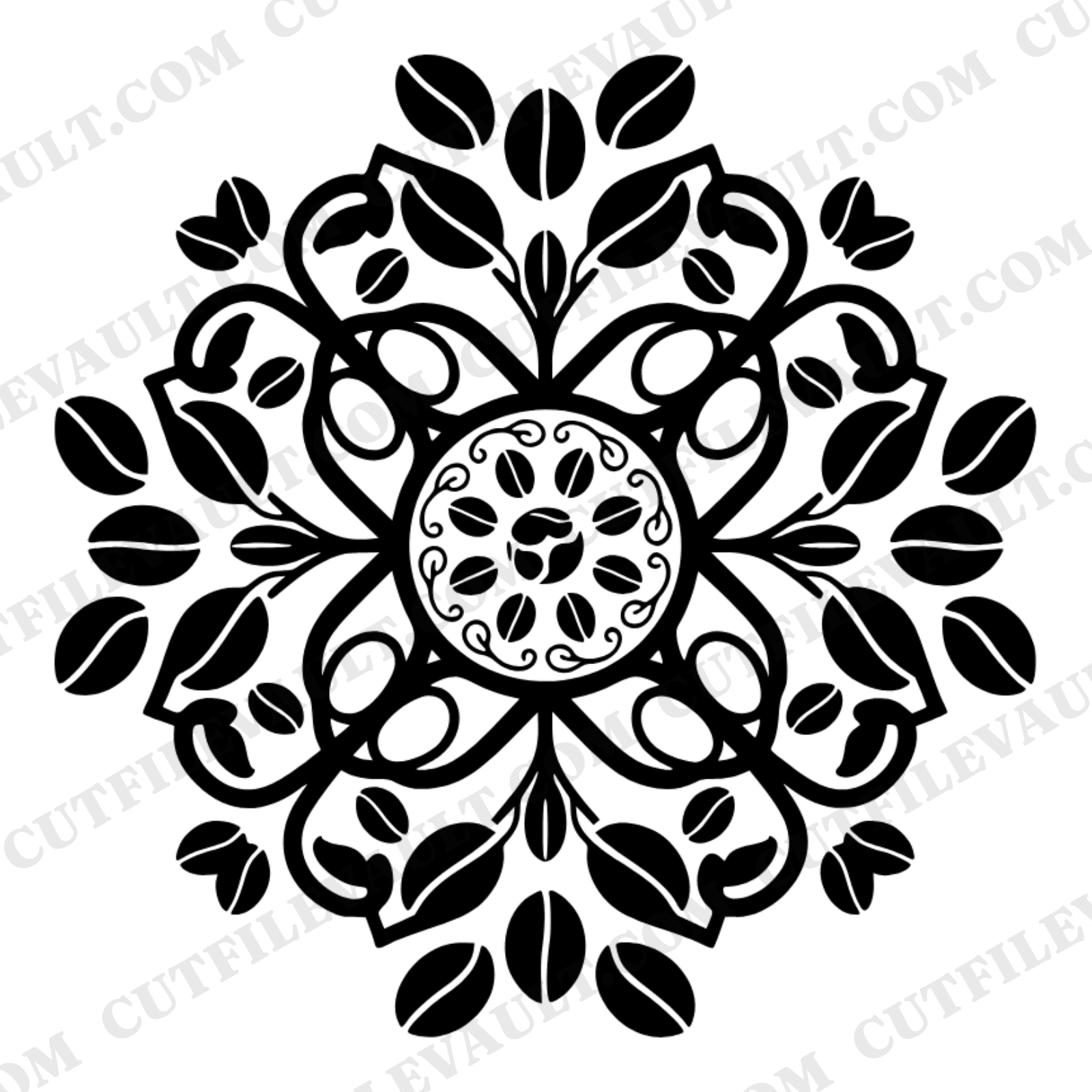 Coffee Bean Starburst SVG PNG Retro 70s Folk Art Radial Design National Coffee Day Cut File — view 1
