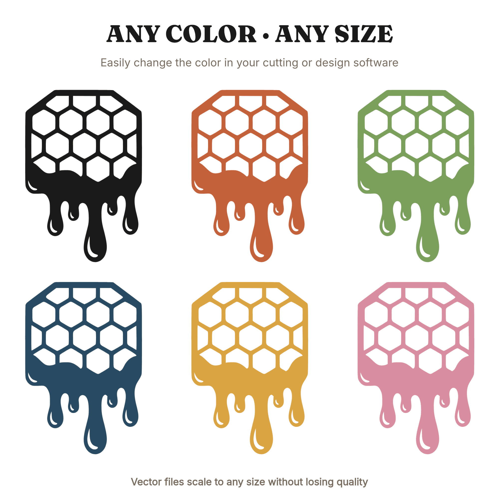 Honeycomb Drip SVG PNG, Honey Bee Day Silhouette, Cottagecore Hexagon Cut File, Kawaii Dripping Honey — view 2