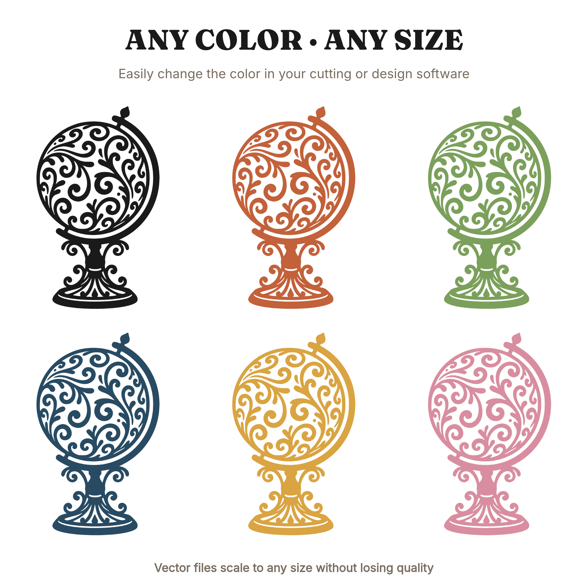Tilted Globe SVG PNG, Ornate Stand Back to School Cut File, Boho World Map Silhouette Cricut — view 2