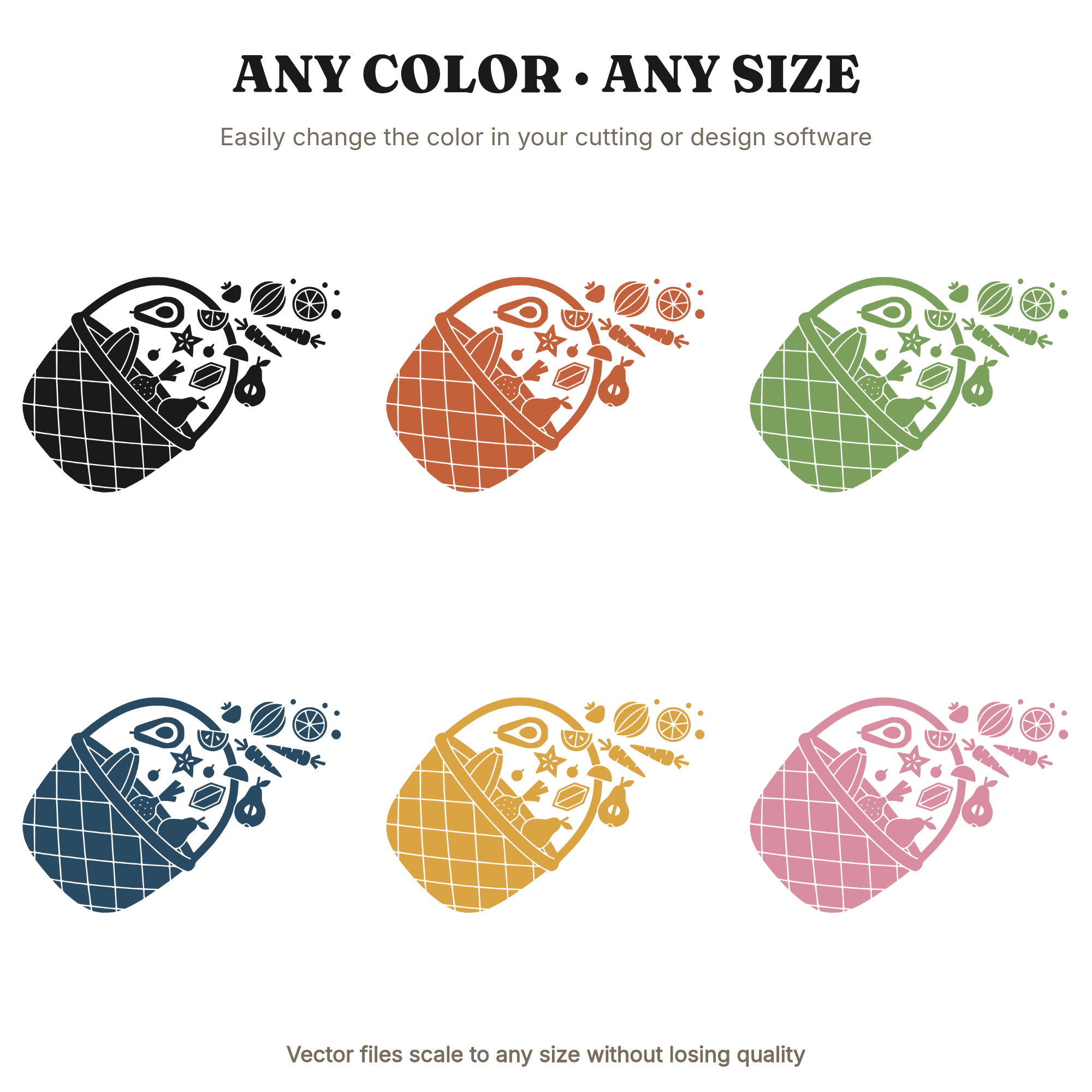Harvest Basket SVG PNG, Mid Century Modern Produce, Scandinavian Line Art, Farmer's Market Cut File — view 2