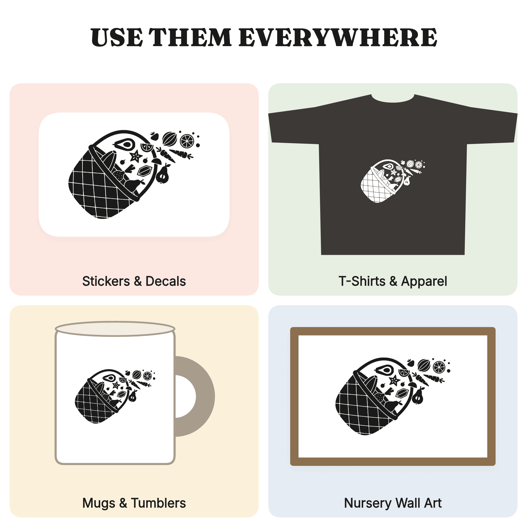 Harvest Basket SVG PNG, Mid Century Modern Produce, Scandinavian Line Art, Farmer's Market Cut File — view 3
