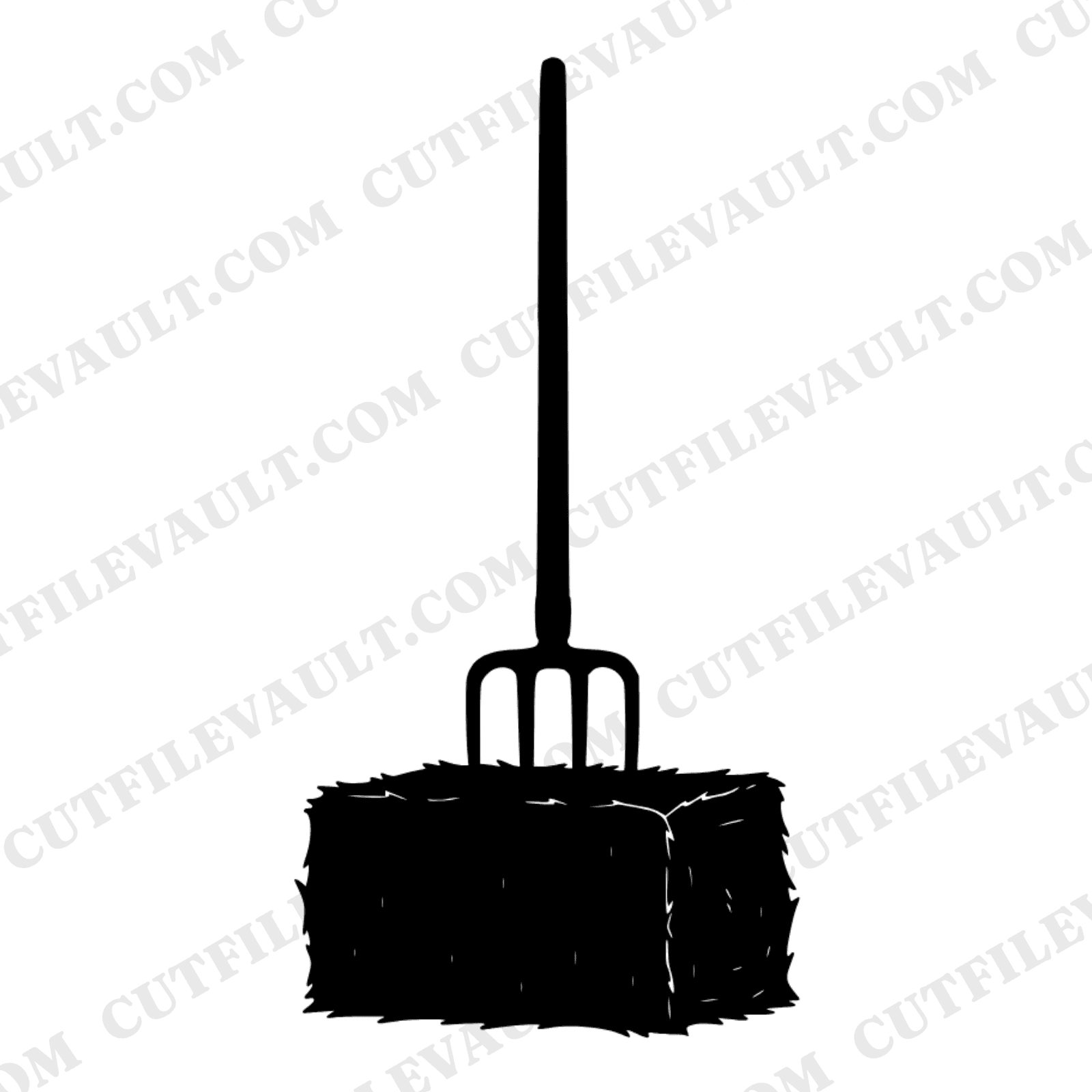Pitchfork in Hay Bale SVG PNG, Halloween Farm Silhouette, Mid-Century Rustic Autumn Cut File — view 1