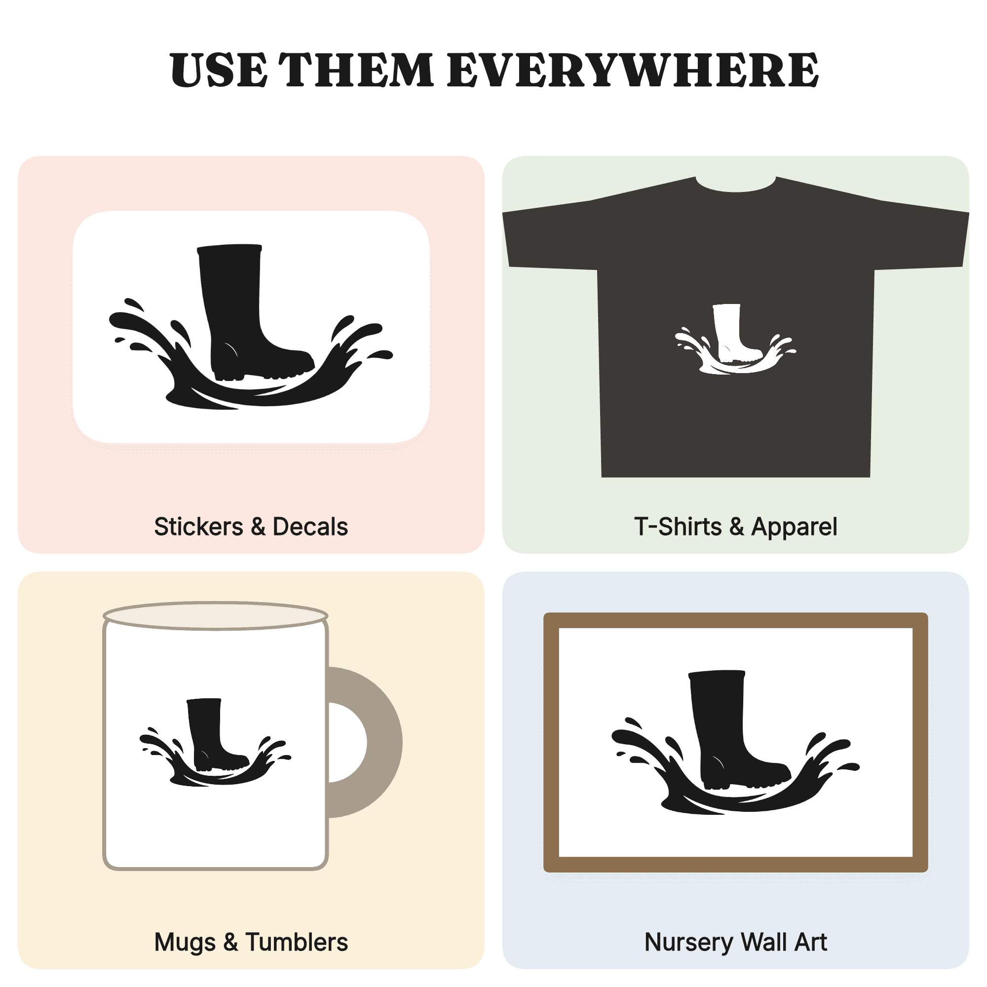 First Day of Fall Rain Boot Splash SVG PNG, Autumn Puddle Stomp Cut File, Scandinavian Line Art — view 3