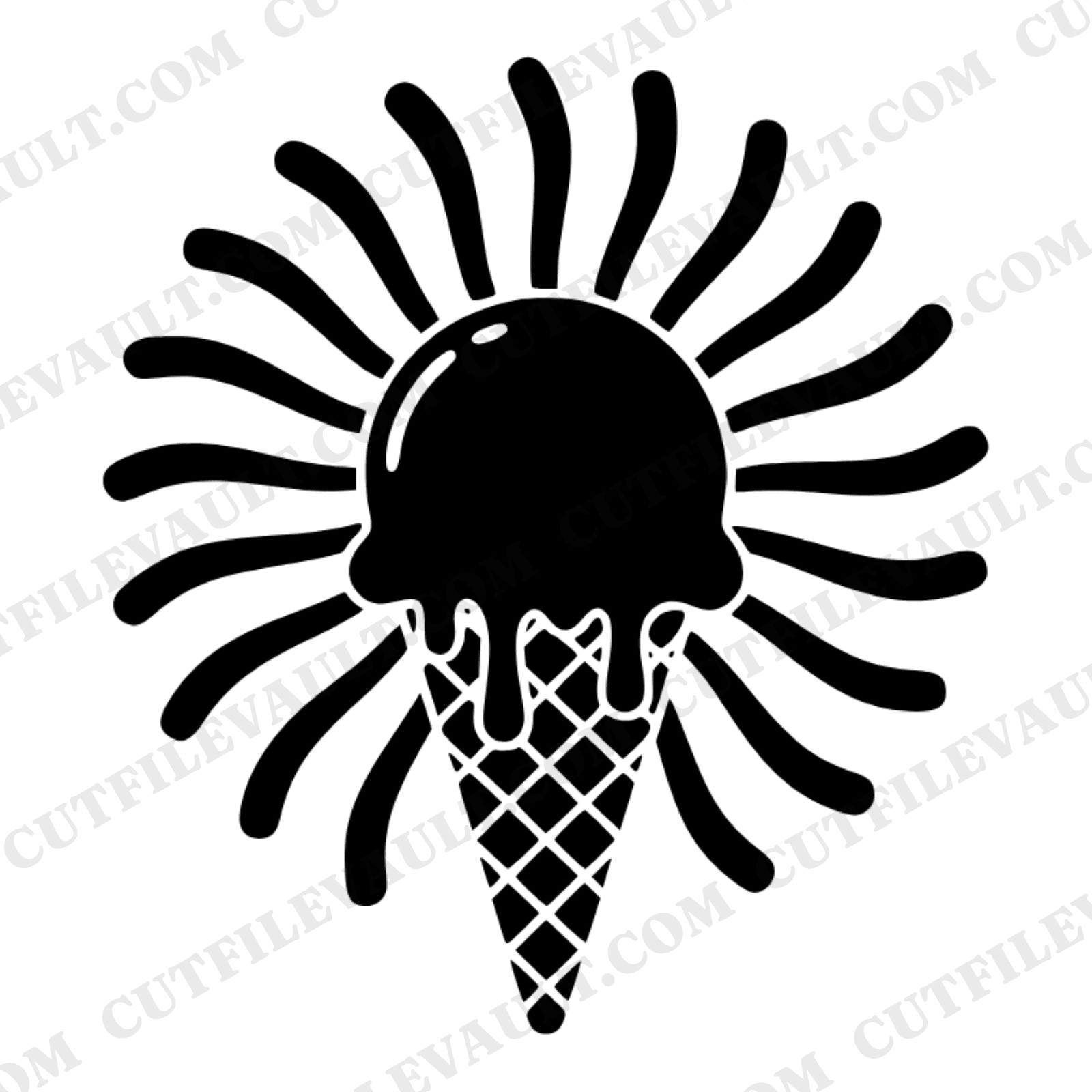 Retro Ice Cream Cone SVG PNG, 70s Sunburst Drip Overhead View, National Ice Cream Day Cut File — view 1