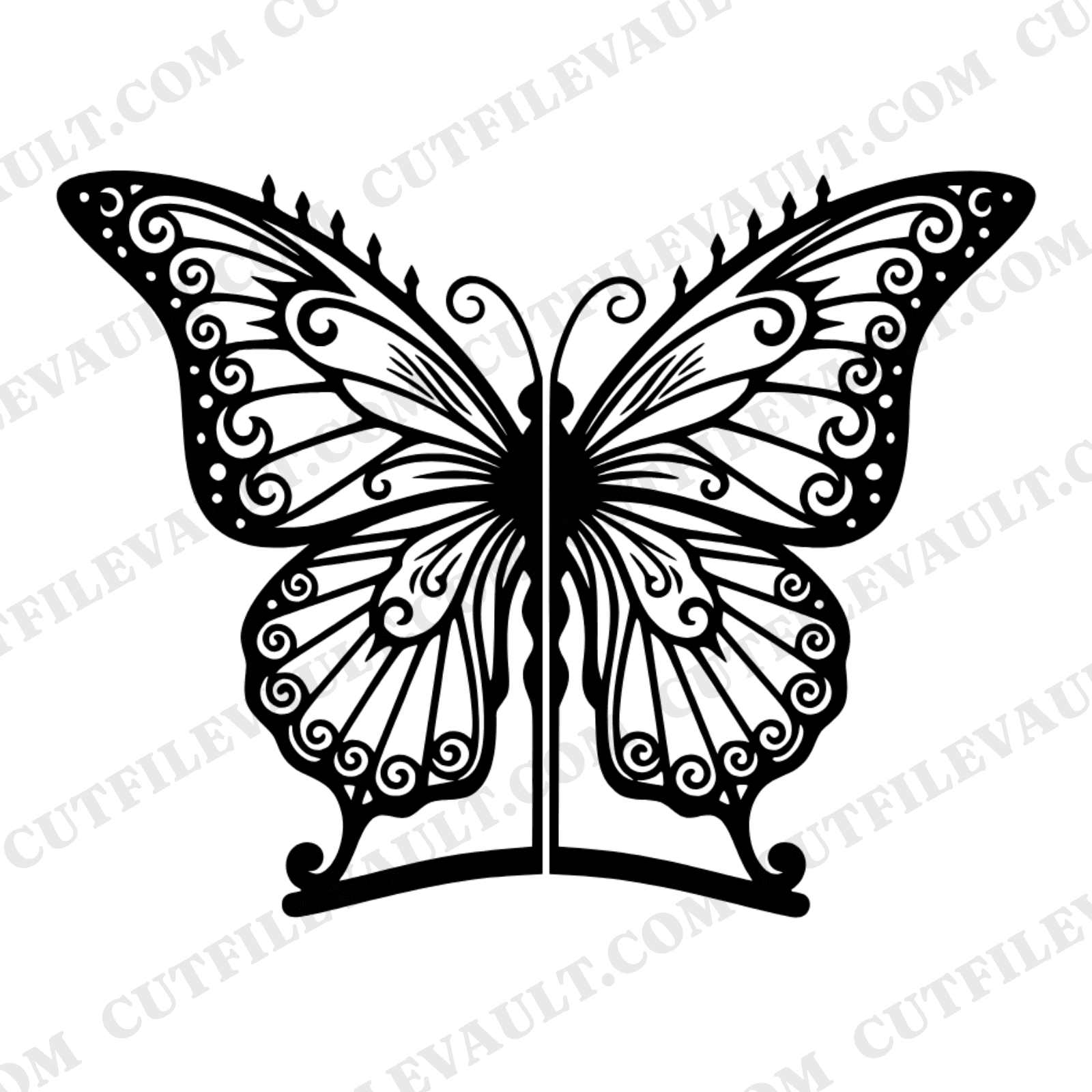 Butterfly Cemetery Gate SVG PNG, Symmetrical Folk Art Halloween Cut File, Cottagecore Floral Decor — view 1