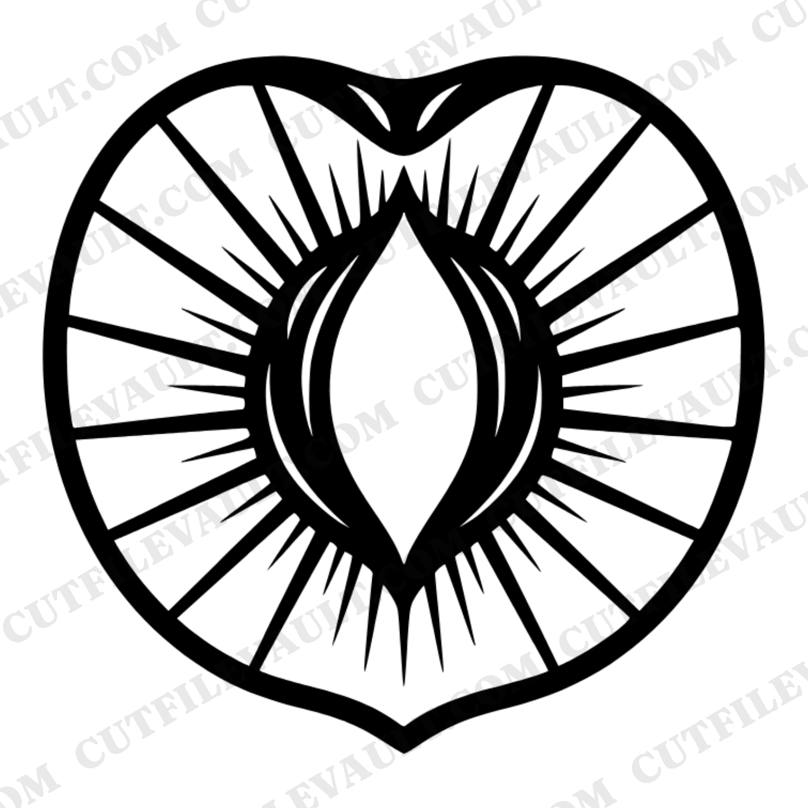 Art Deco Peach Pit Cross Section SVG PNG Botanical Illustration Cut File Geometric Fruit Science — view 1