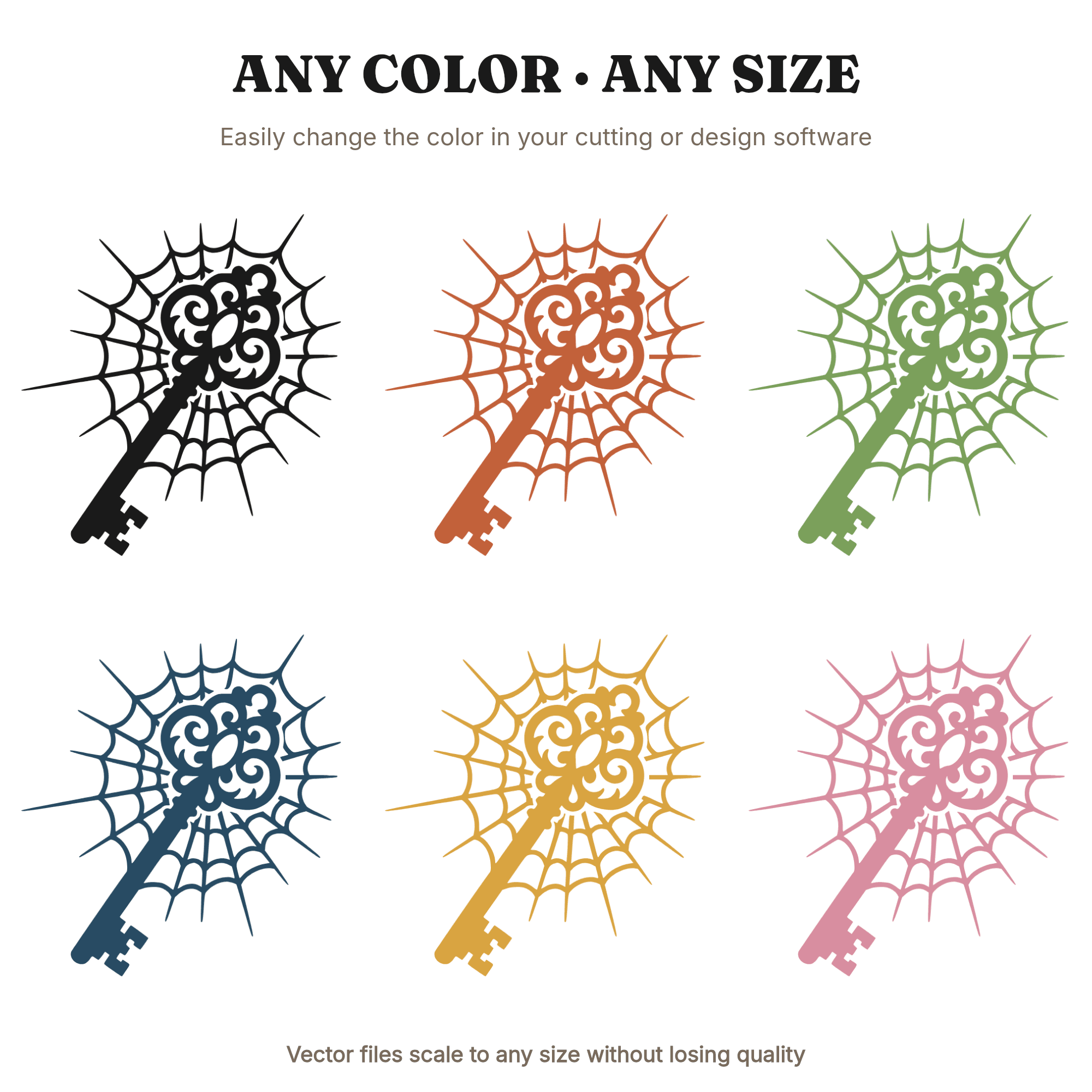 Vintage Skeleton Key with Cobweb SVG PNG, Halloween Cottagecore Cut File, Spooky Key Clipart — view 2