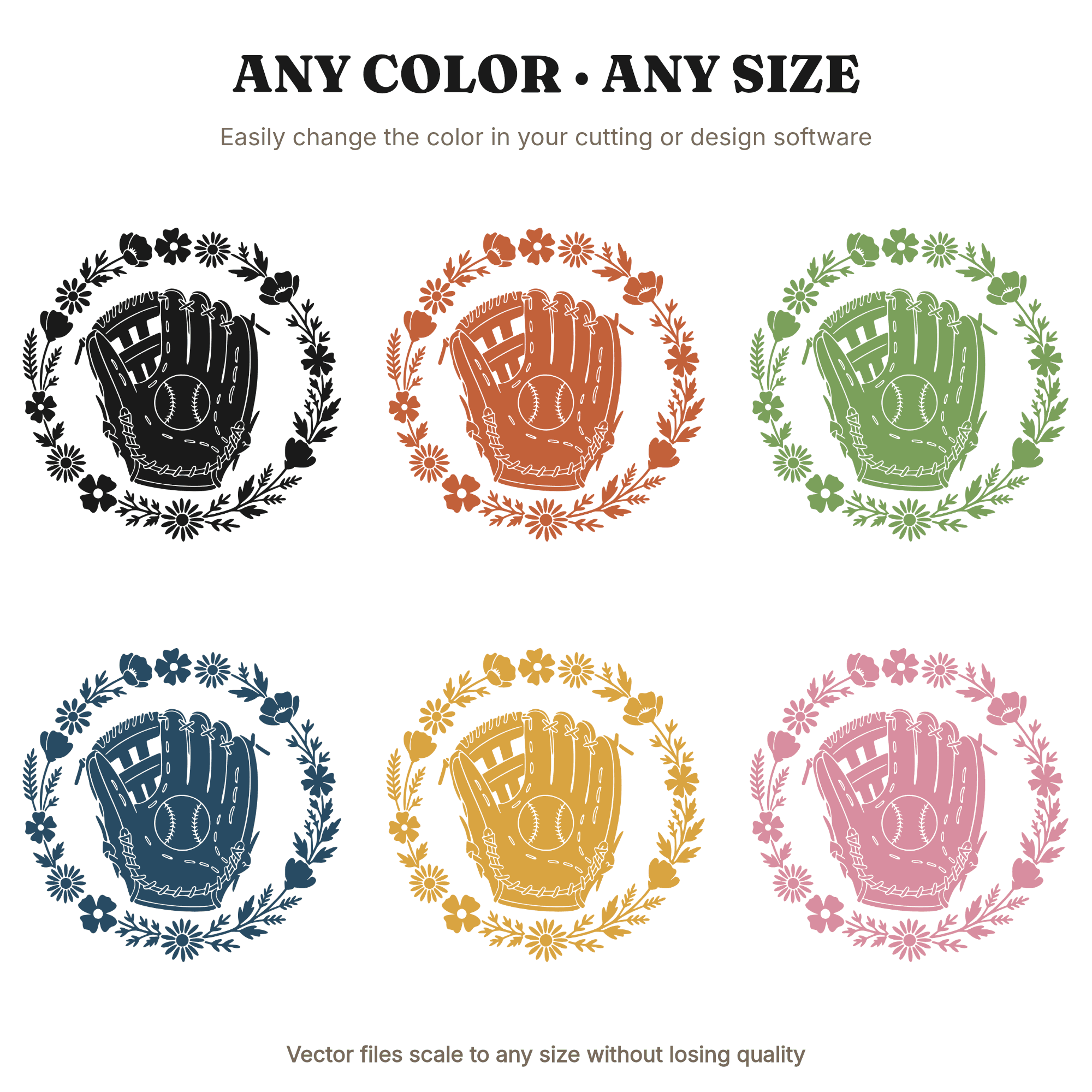 Labor Day Baseball Glove SVG PNG, Wildflower Wreath Baseball Glove Cut File, Cottagecore Sports — view 2