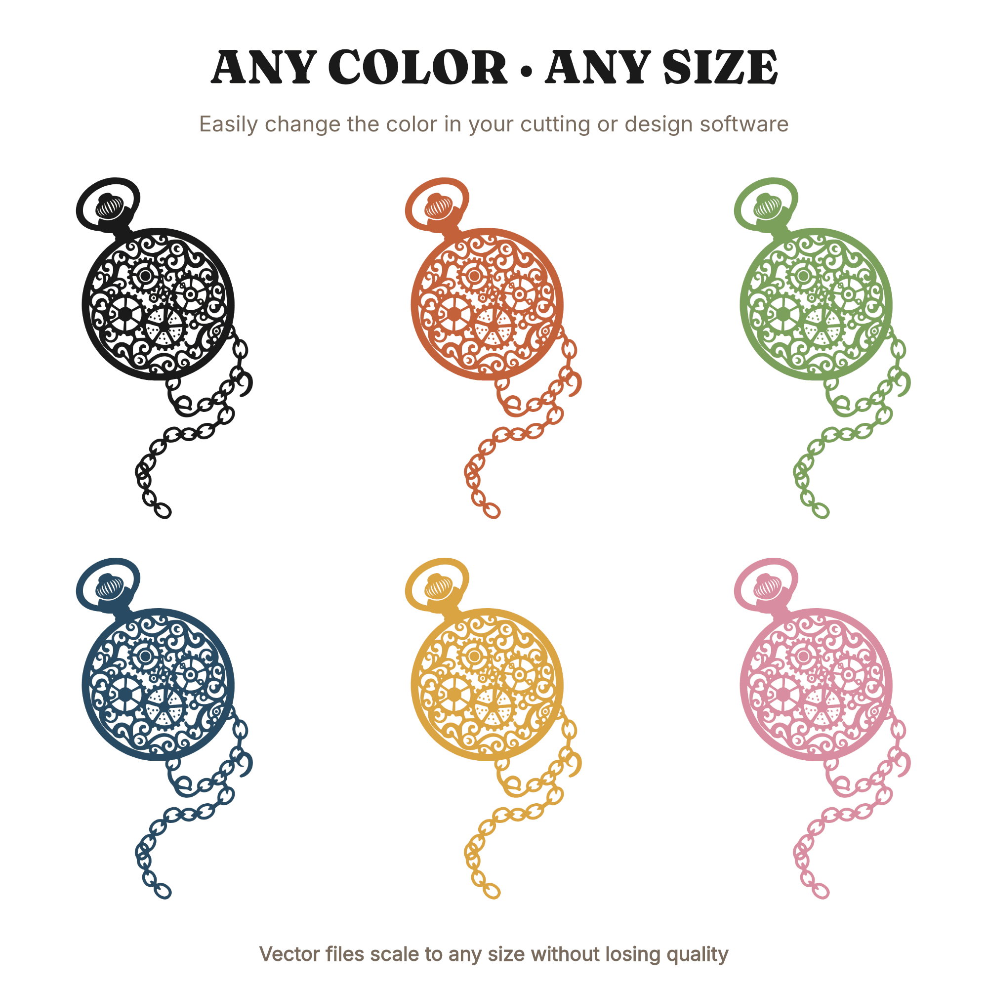 Vintage Pocket Watch SVG PNG, Steampunk Clock Chain Cut File, Back to School Teacher Gift Design — view 2