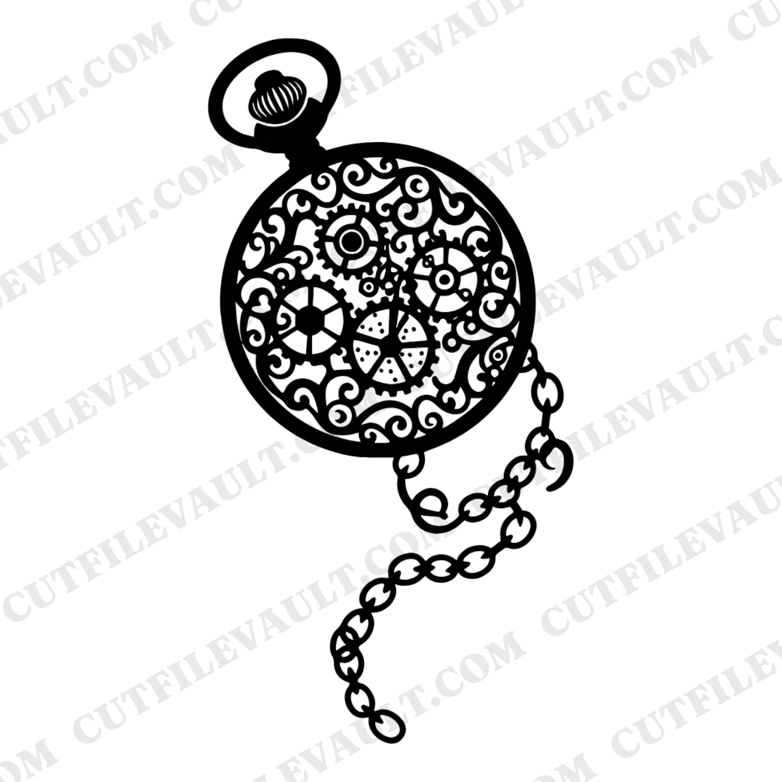 Vintage Pocket Watch SVG PNG, Steampunk Clock Chain Cut File, Back to School Teacher Gift Design — view 1