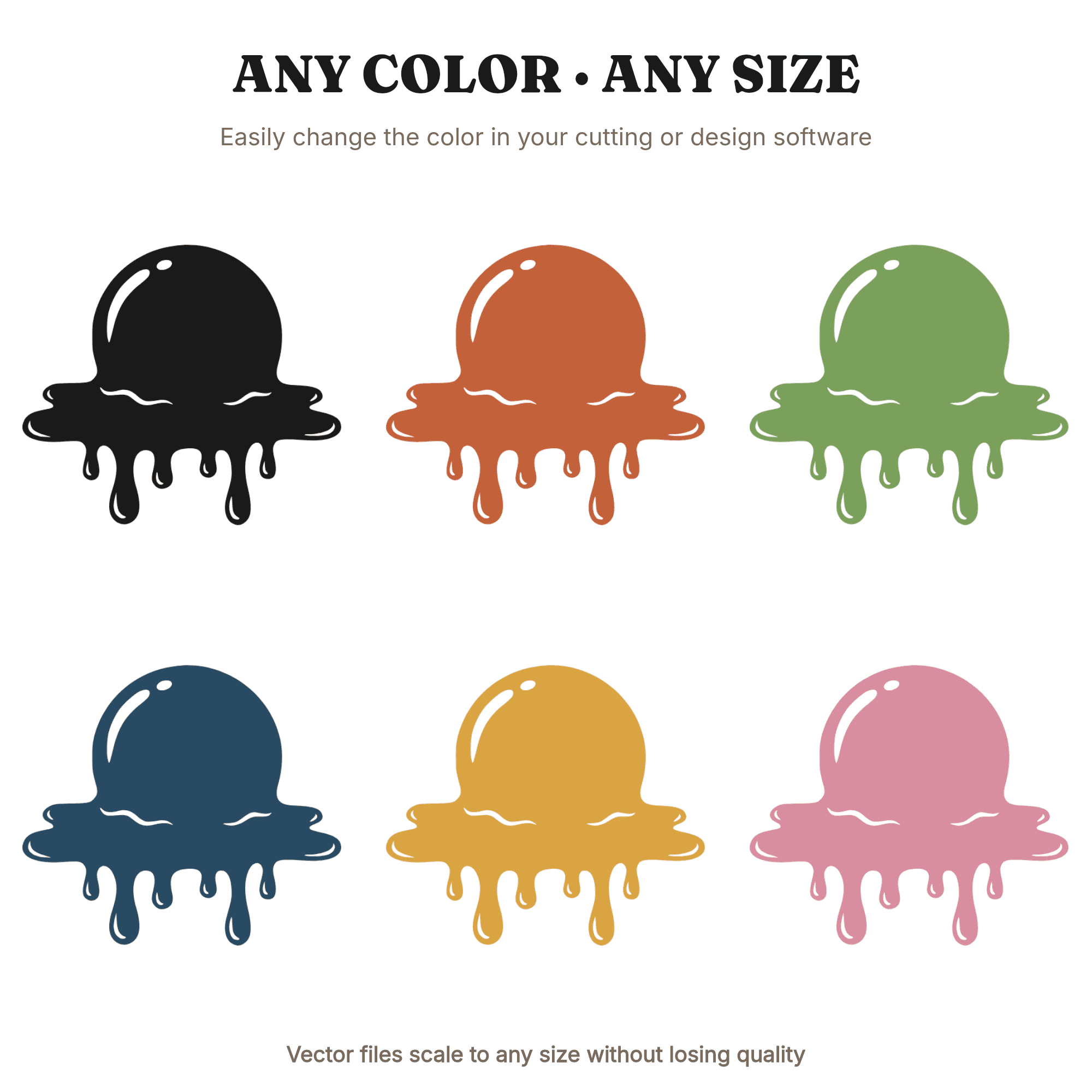 Groovy Melting Ice Cream Scoop SVG PNG Retro 1970s Drip Silhouette Cut File Summer Boho Design — view 2