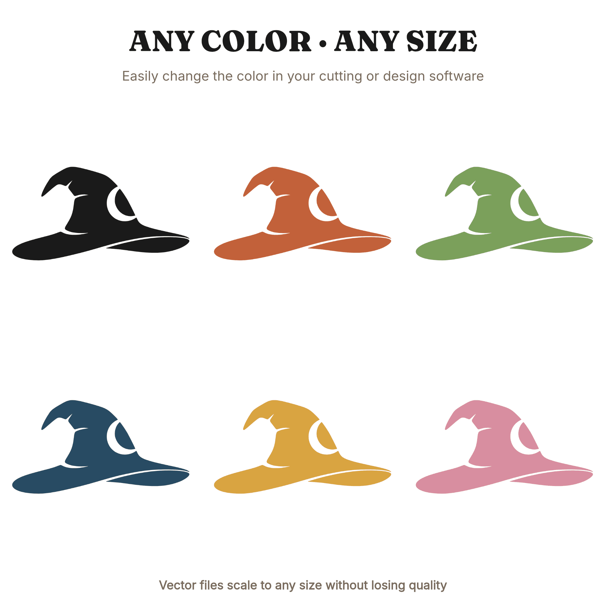 Crescent Moon Witch Hat SVG PNG Layered Silhouette Cut File Halloween Scandinavian Line Art Design — view 2