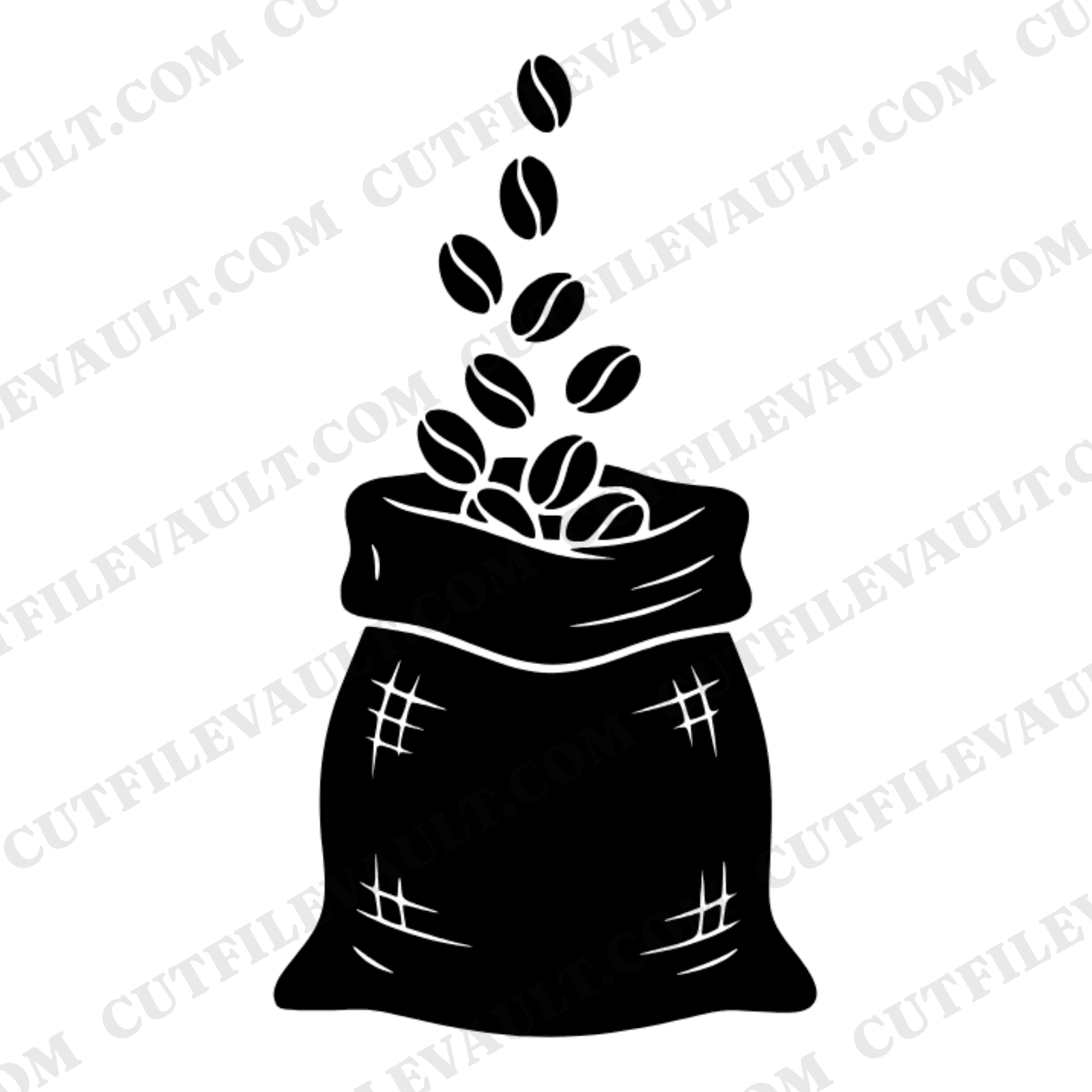 Vintage Coffee Sack SVG PNG, Coffee Beans Tumbling Out, National Coffee Day Cut File Design — view 1