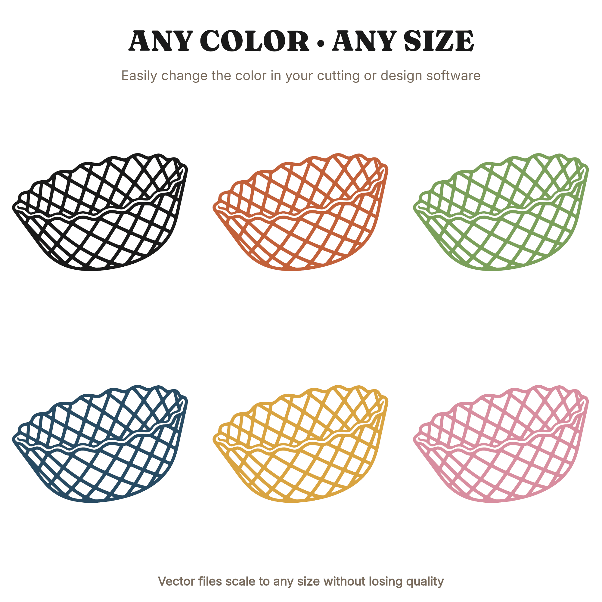 Waffle Bowl SVG PNG, Ice Cream Cone SVG, Scalloped Edge Bowl Cut File, Mid Century Summer Craft — view 2