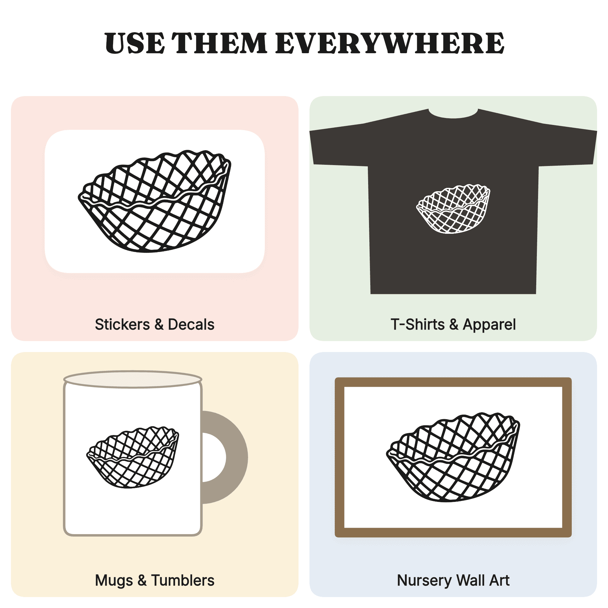 Waffle Bowl SVG PNG, Ice Cream Cone SVG, Scalloped Edge Bowl Cut File, Mid Century Summer Craft — view 3