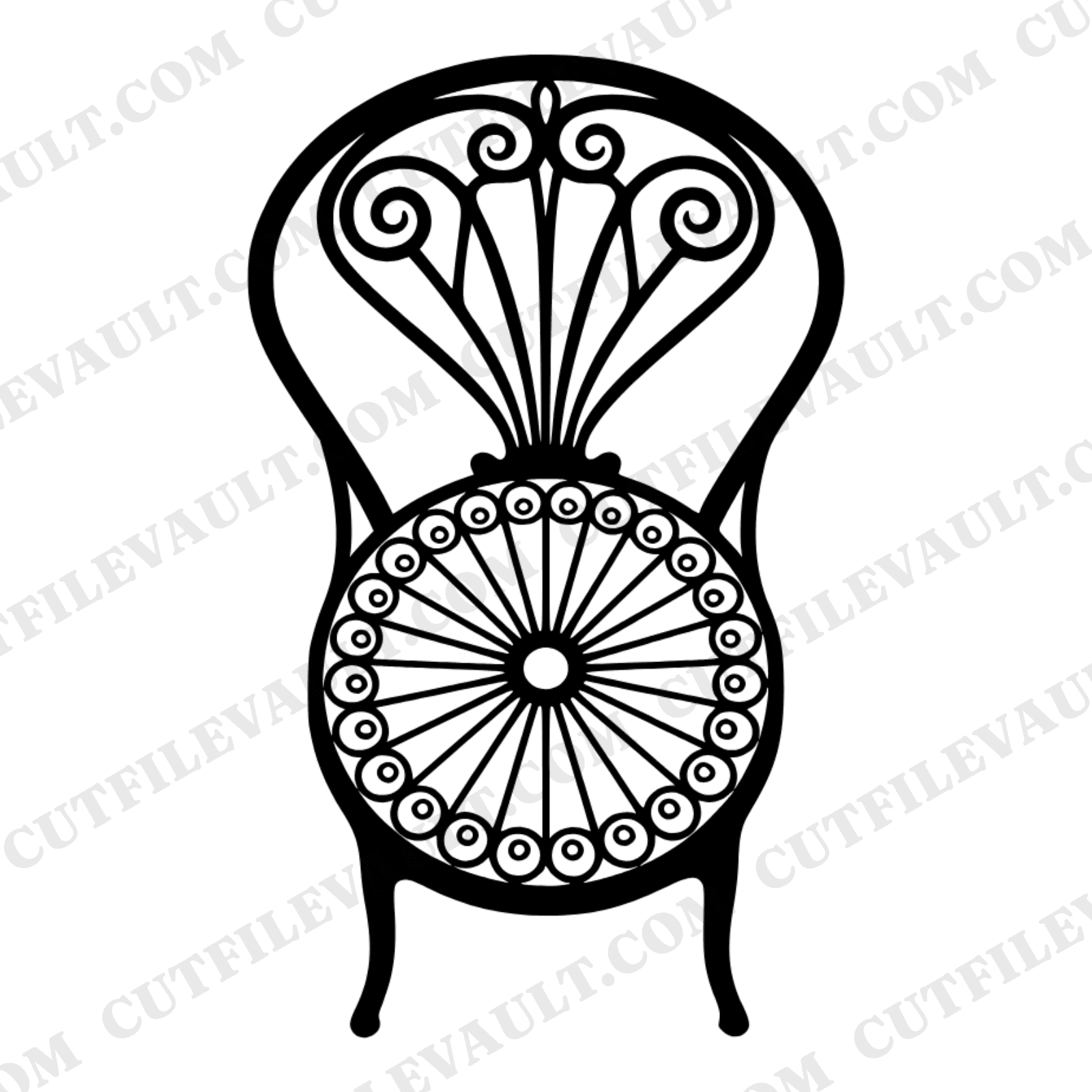 Vintage Ice Cream Parlor Chair SVG PNG Top View Medallion Monogram Frame Cut File Art Nouveau — view 1