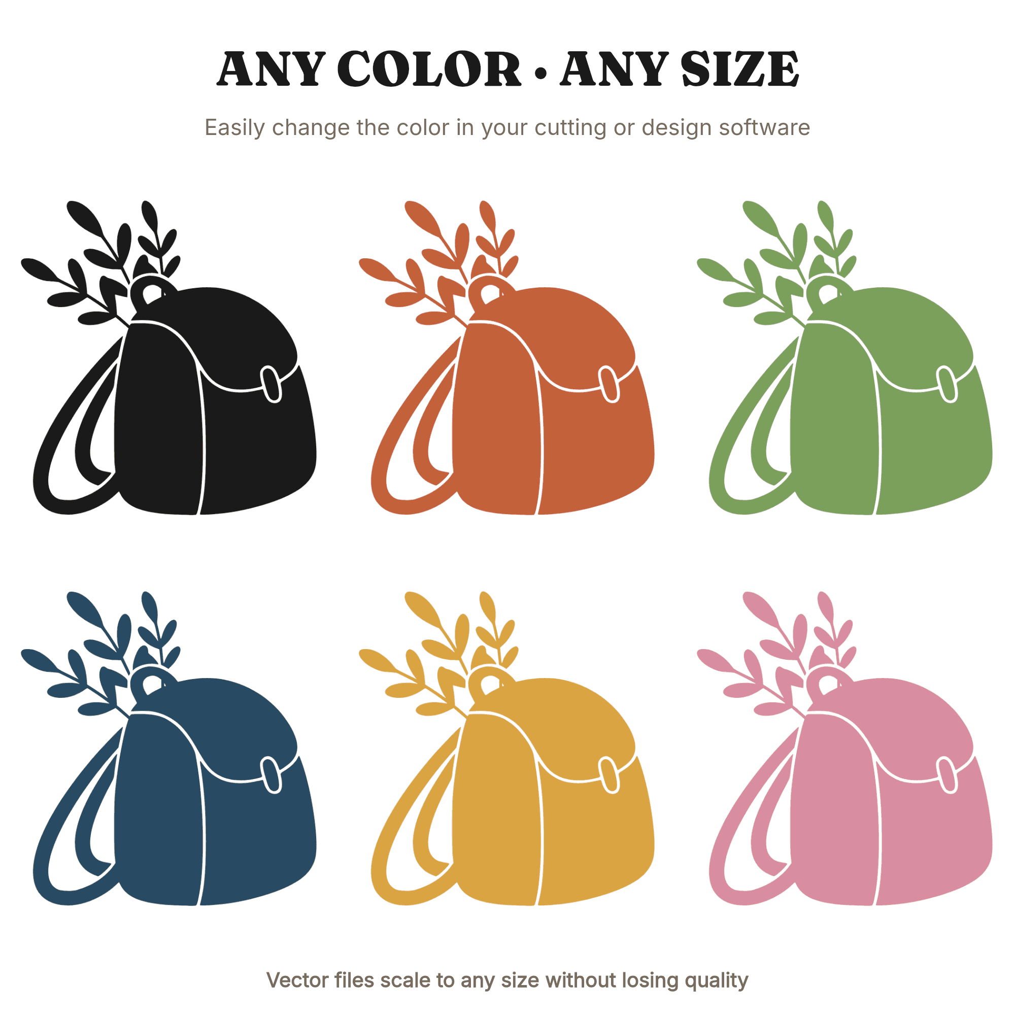 Sleepy Backpack SVG PNG, Kawaii Back to School Silhouette, Botanical Vintage School Bag Cut File — view 2