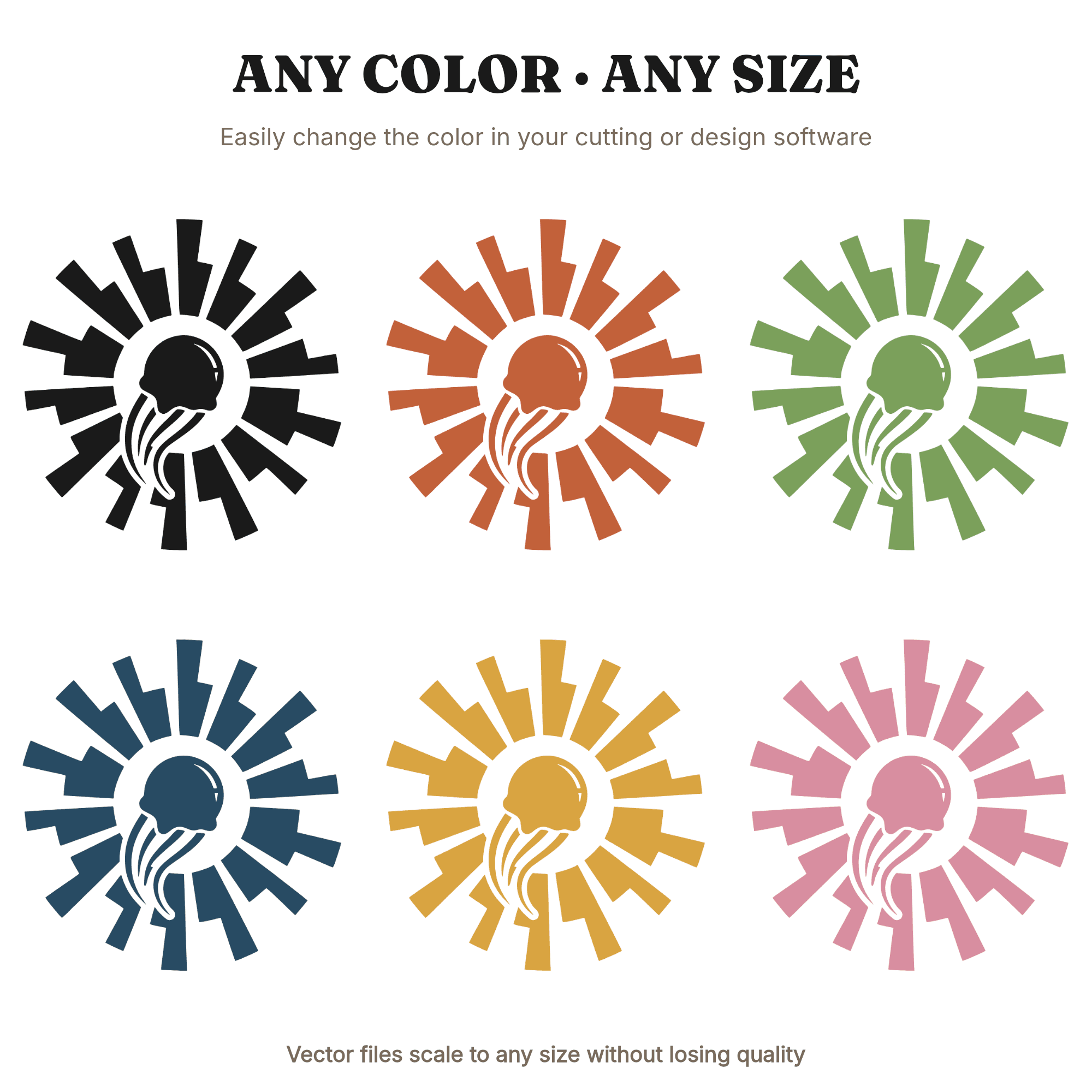 Falling Ice Cream Scoop Sunburst SVG PNG, Mid Century Retro Ice Cream Cut File, Stained Glass — view 2