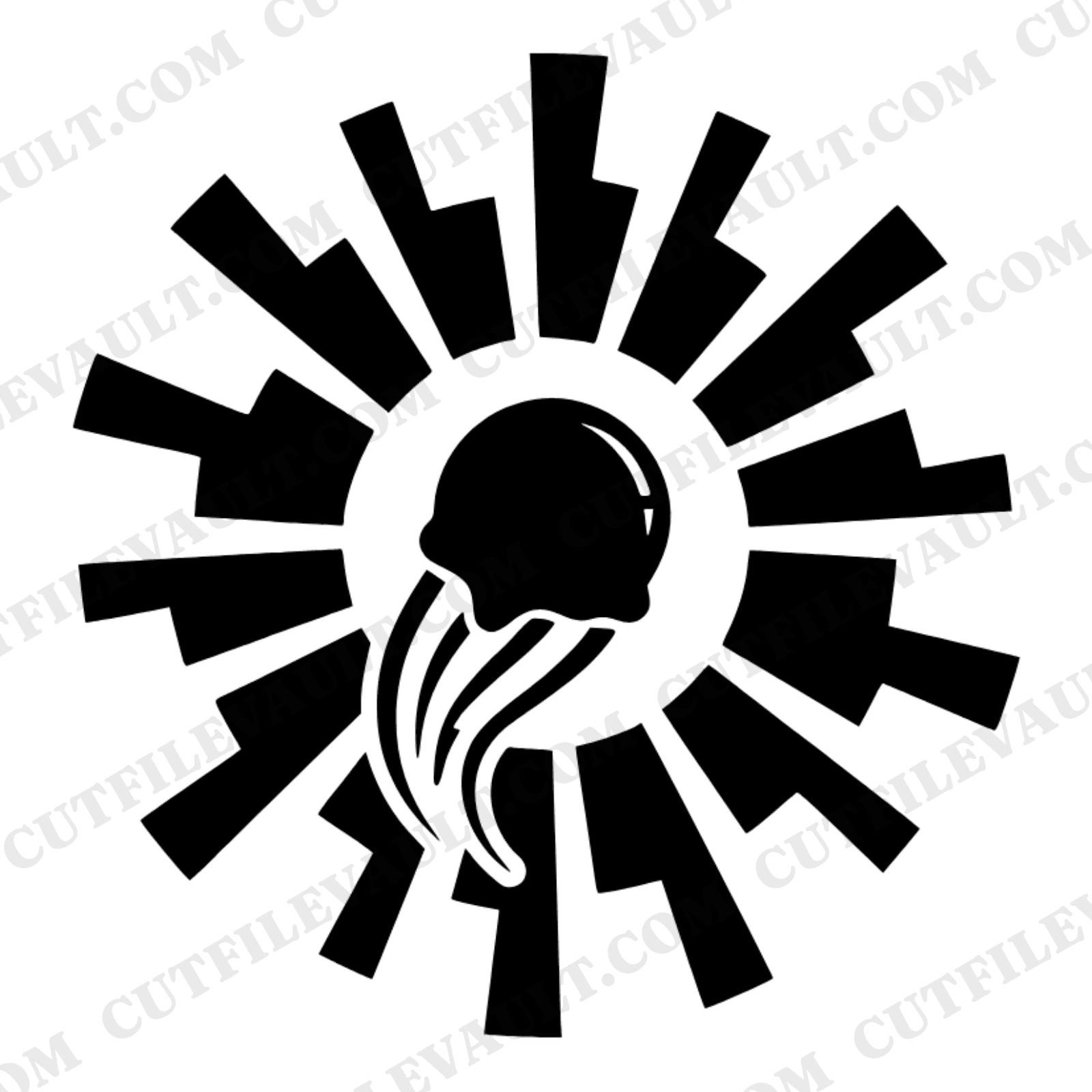 Falling Ice Cream Scoop Sunburst SVG PNG, Mid Century Retro Ice Cream Cut File, Stained Glass — view 1