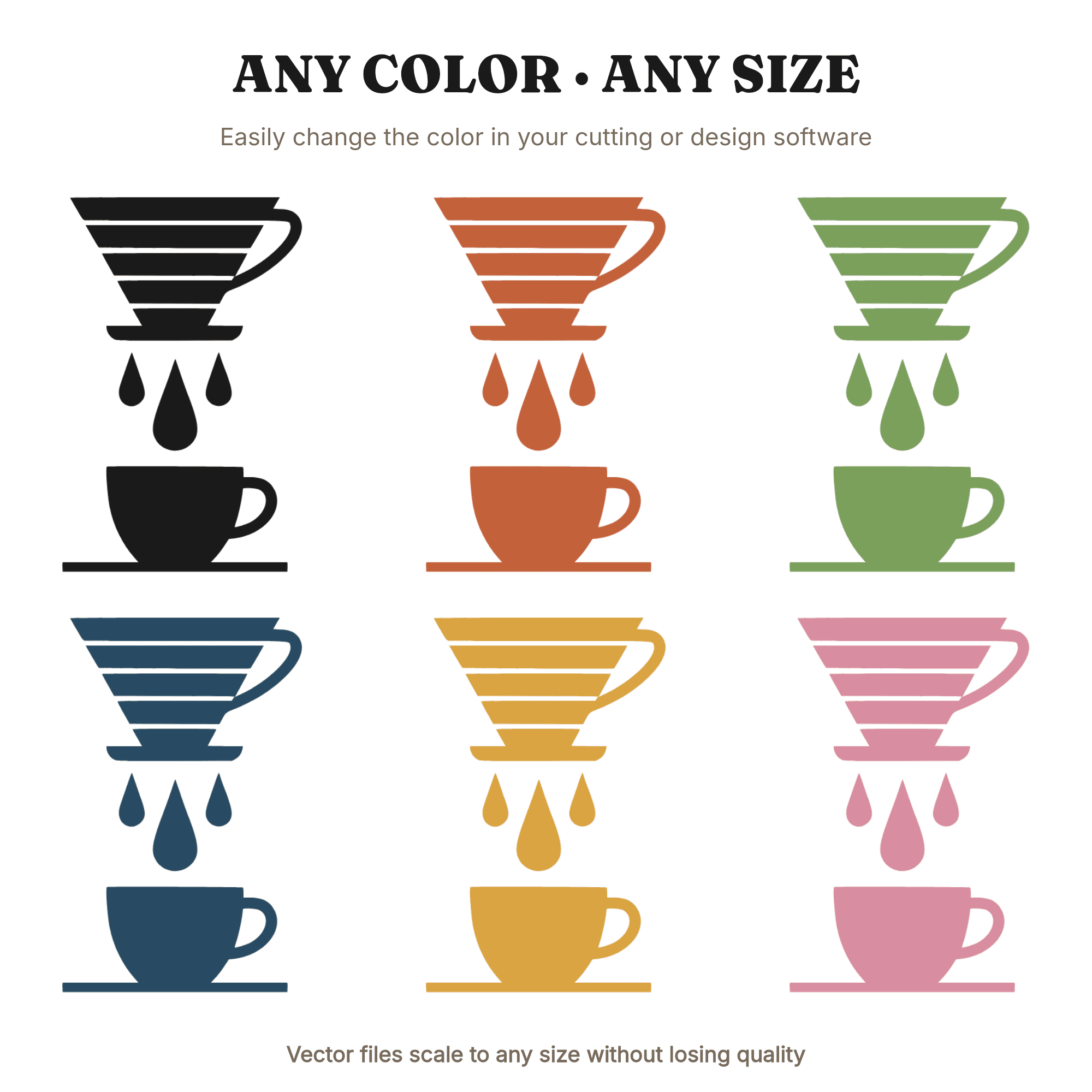 Mid Century Pour Over Coffee Dripper SVG PNG, Boho Coffee Lover Cut File, Autumn Coffee Design — view 2