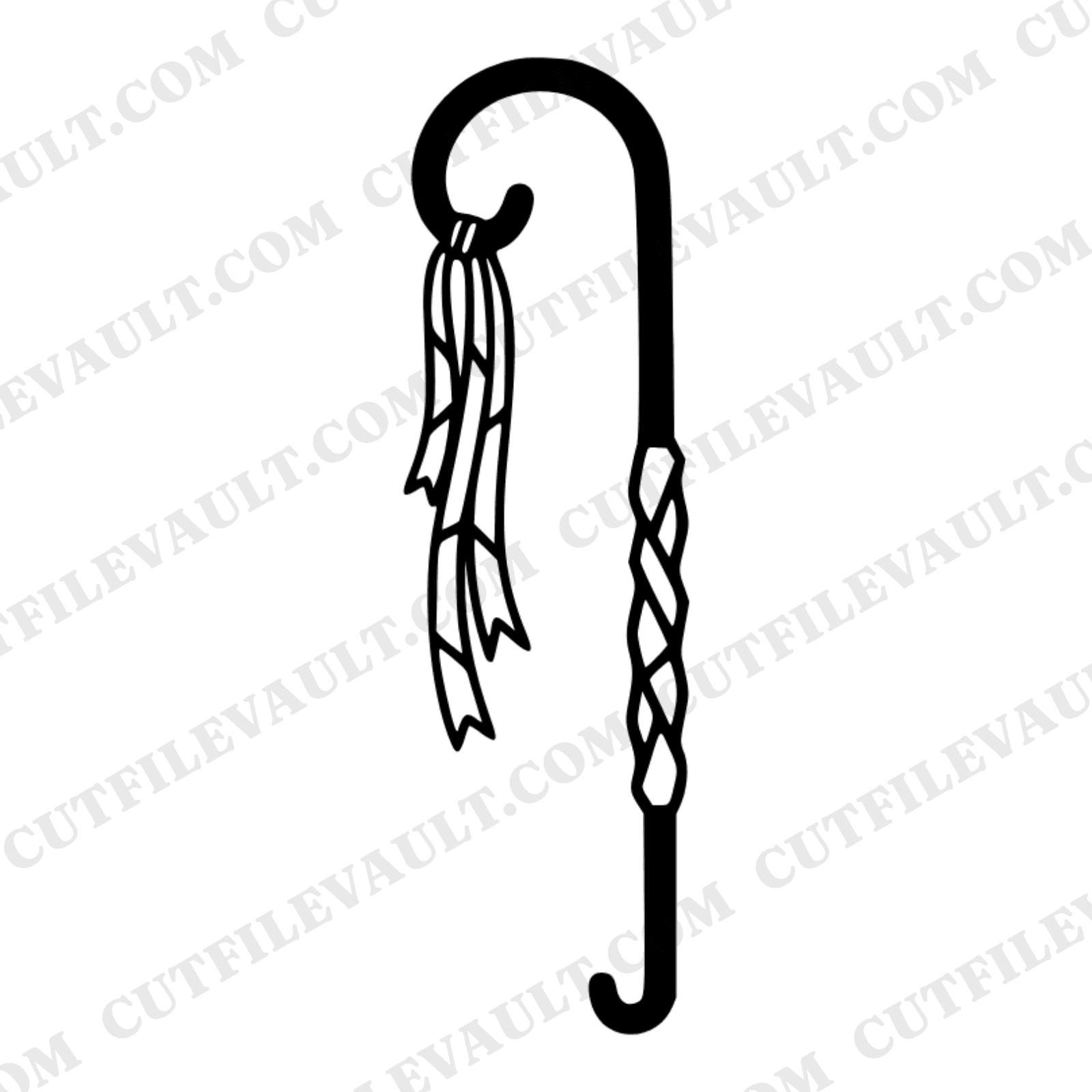 Stained Glass Shepherd Crook Ornament Hanger SVG PNG, Scandinavian Christmas Line Art Cut File — view 1